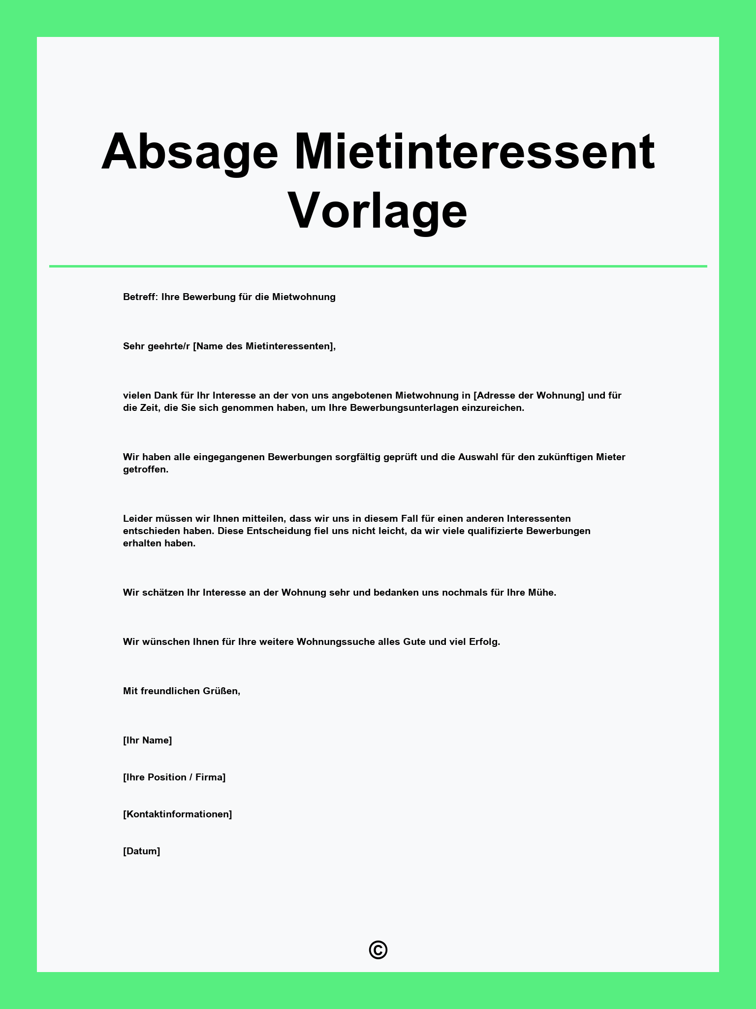 Absage Mietinteressent Vorlage