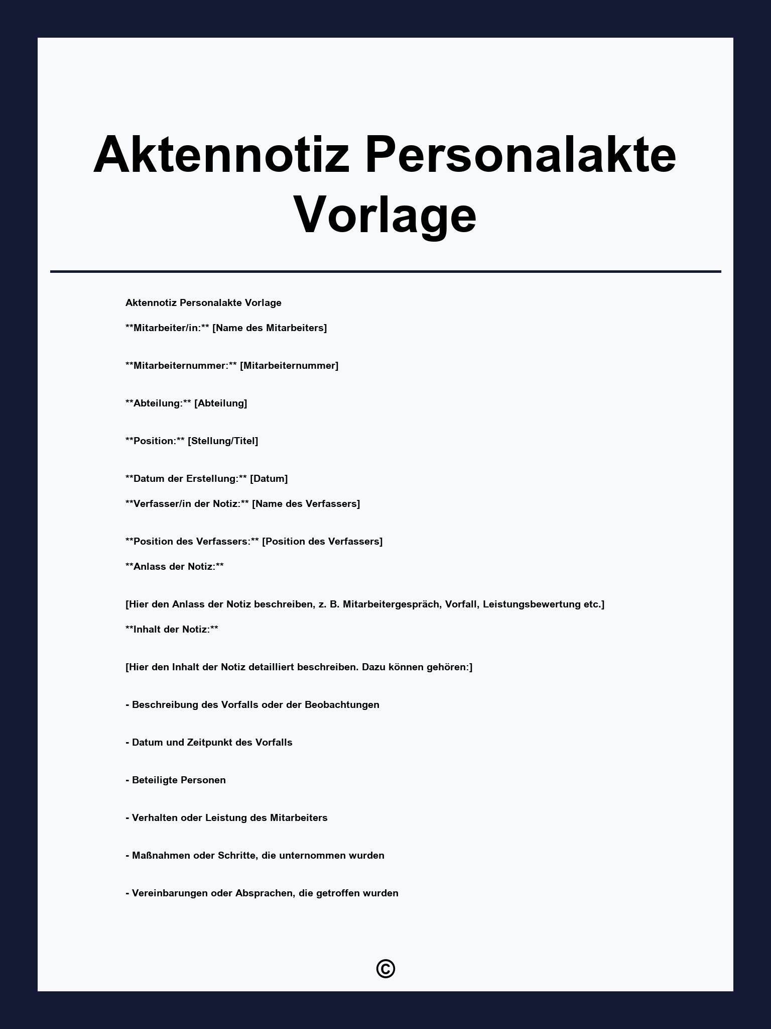 Aktennotiz Personalakte Vorlage
