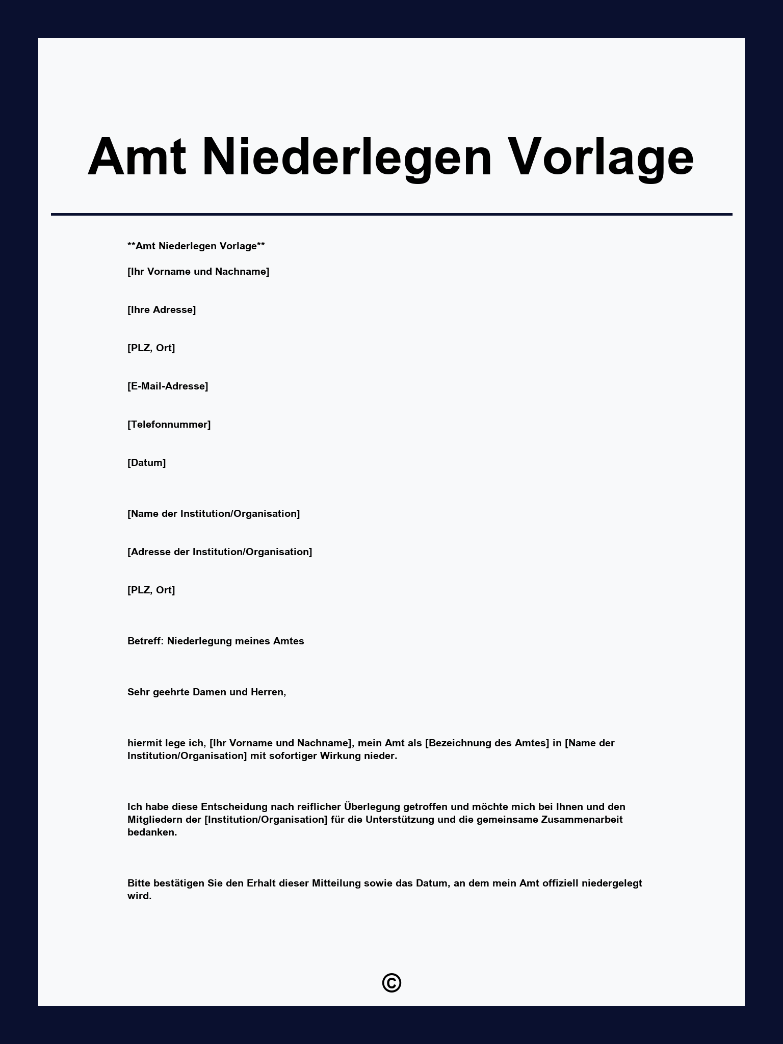 Amt Niederlegen Vorlage