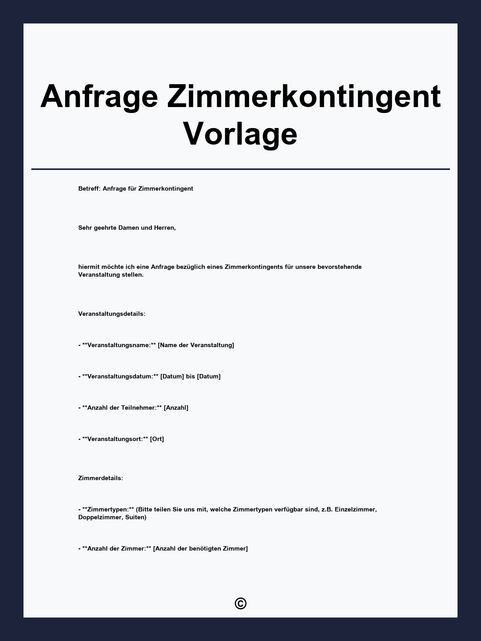Anfrage Zimmerkontingent Vorlage