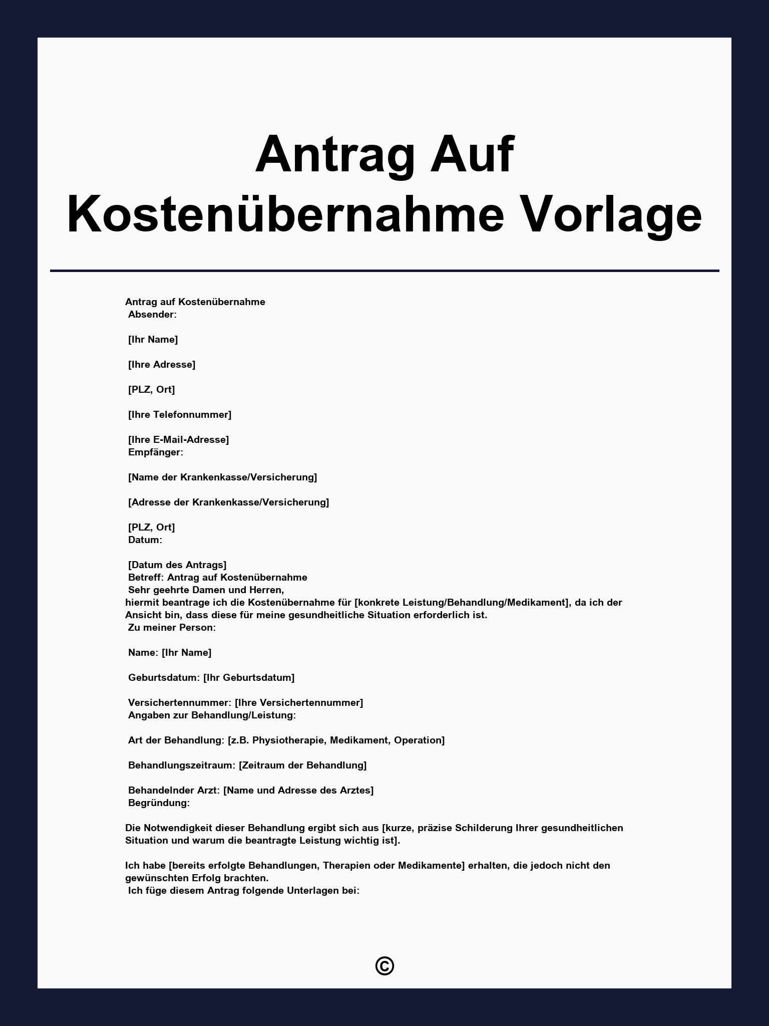 Antrag Auf Kostenübernahme Vorlage