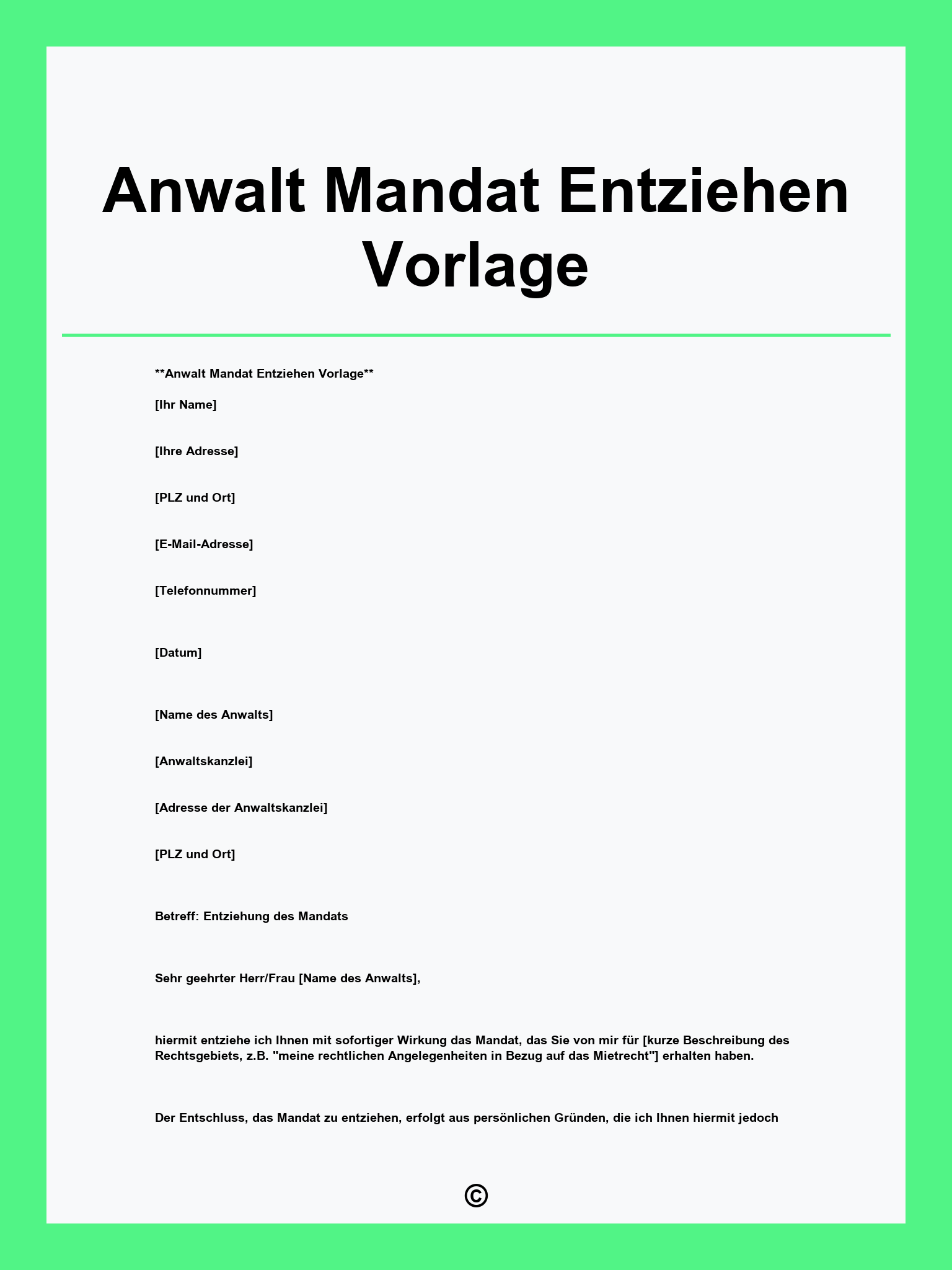 Anwalt Mandat Entziehen Vorlage