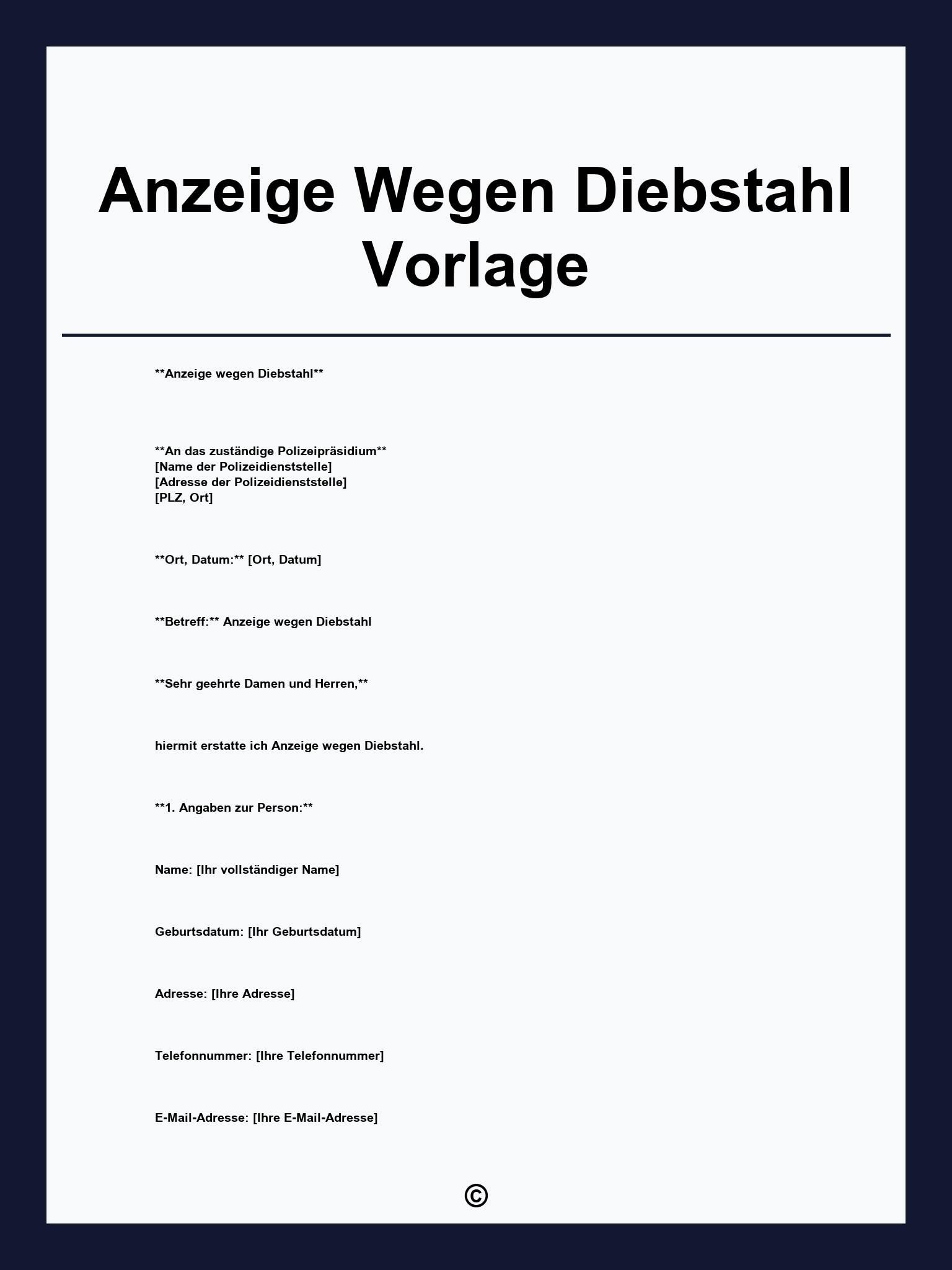Anzeige Wegen Diebstahl Vorlage