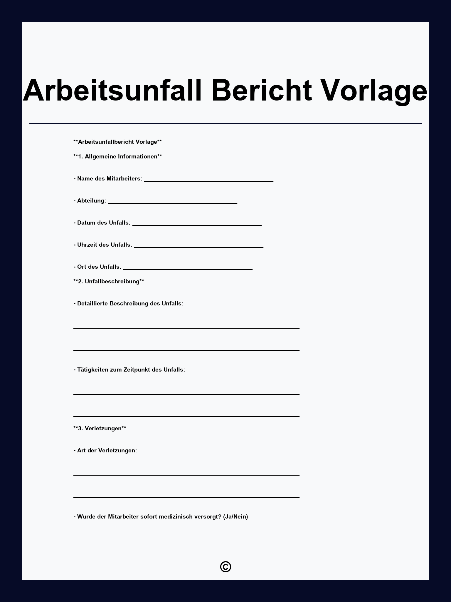 Arbeitsunfall Bericht Vorlage