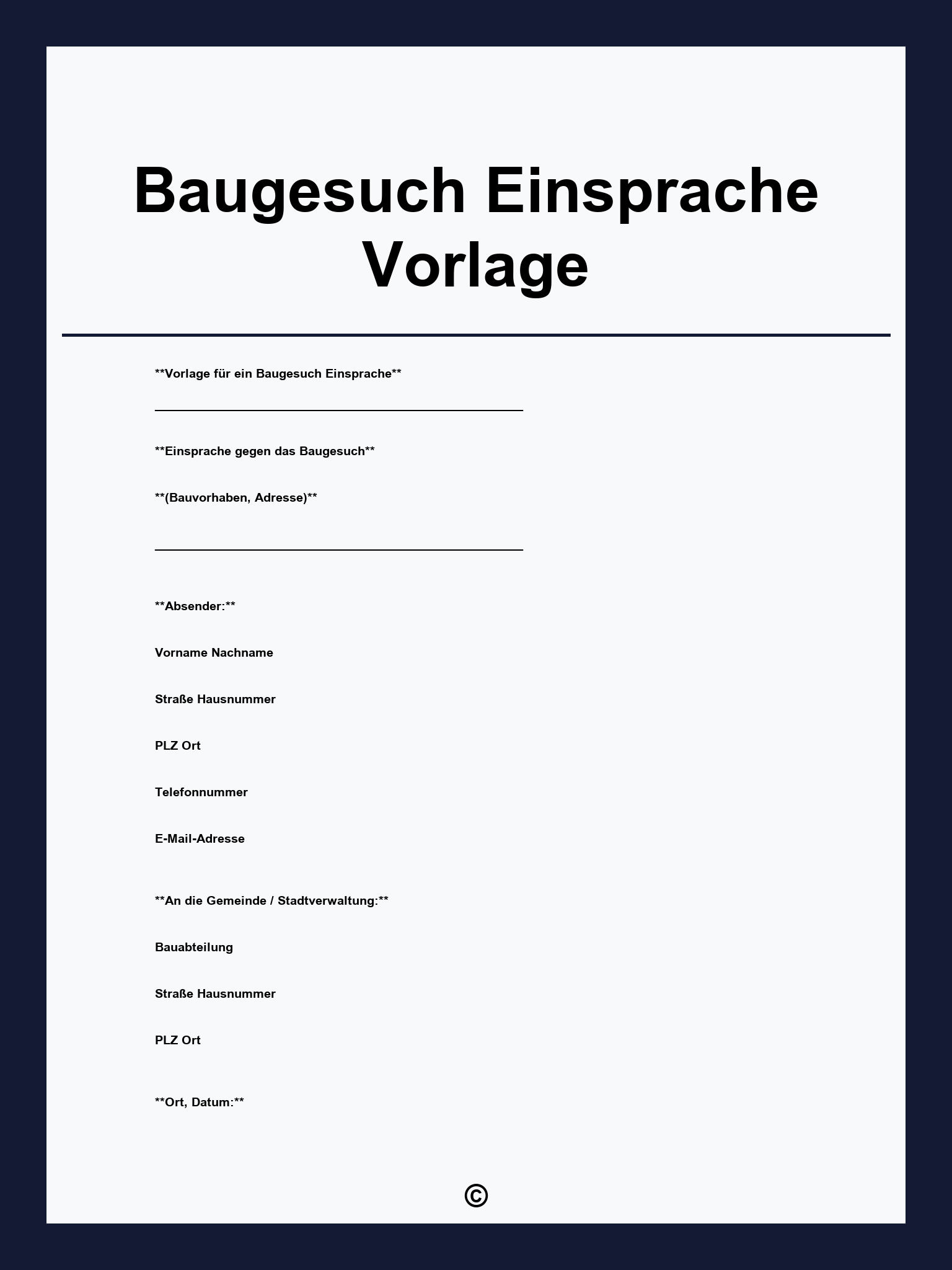 Baugesuch Einsprache Vorlage