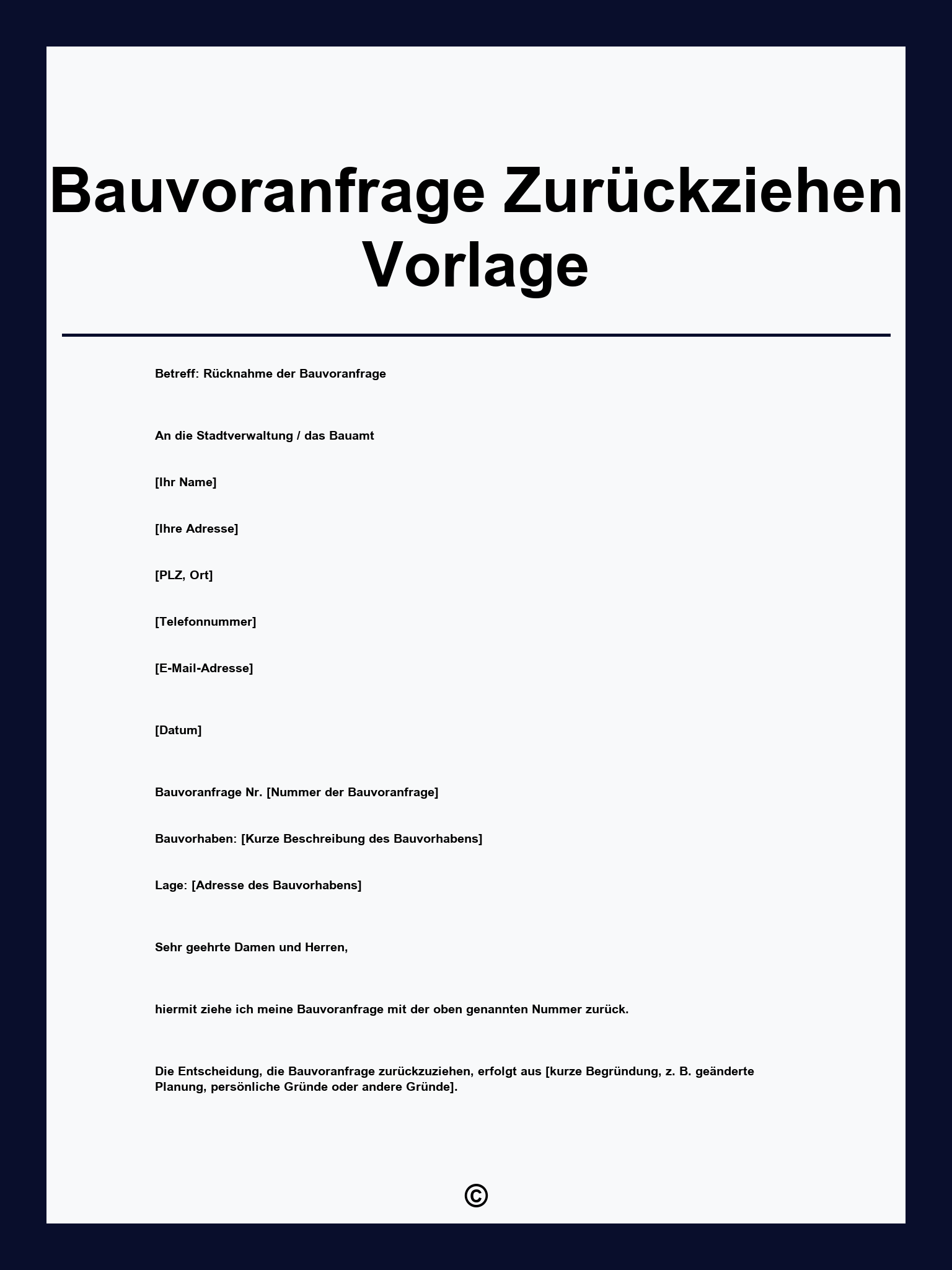 Bauvoranfrage Zurückziehen Vorlage