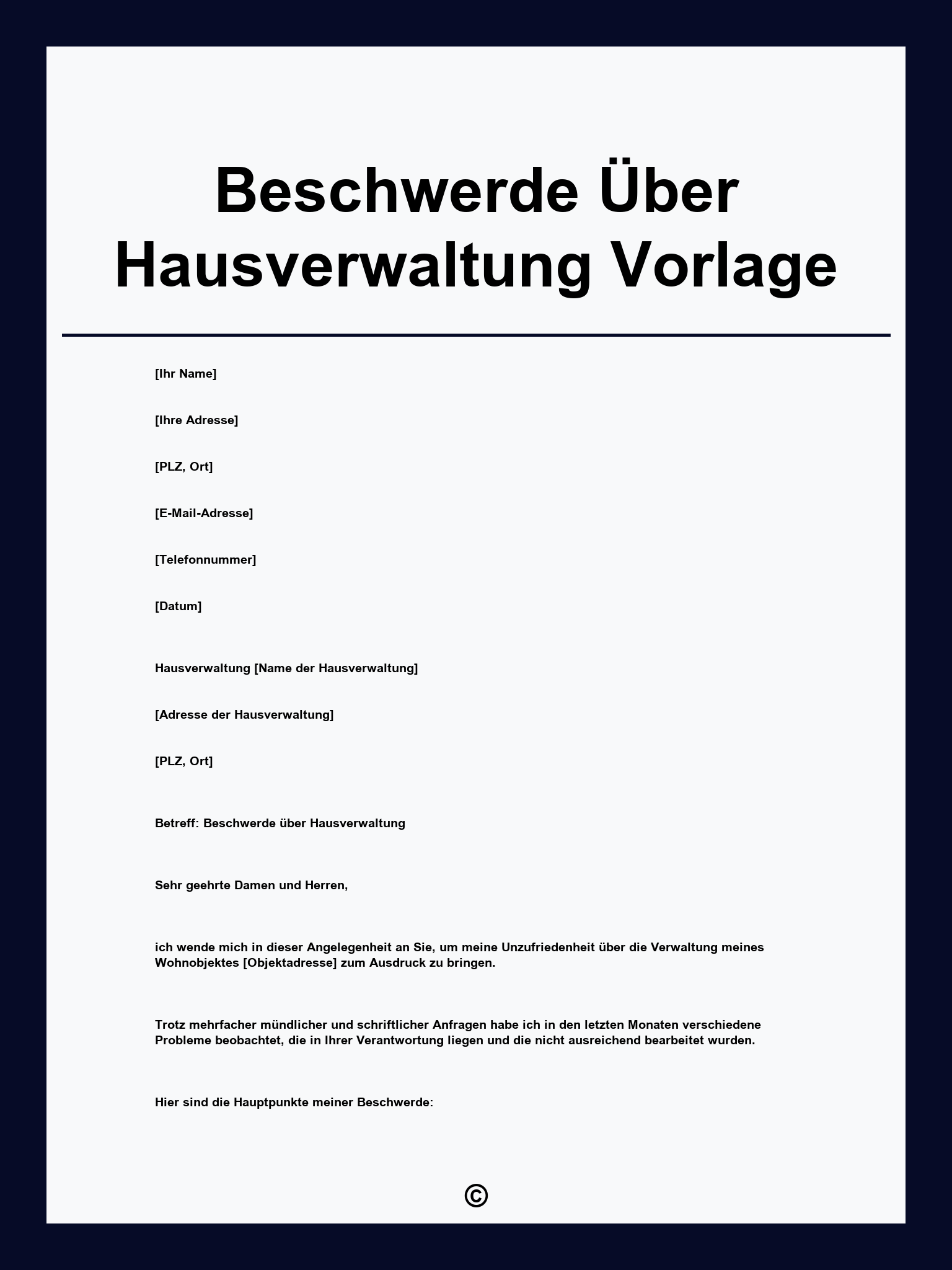 Beschwerde Über Hausverwaltung Vorlage