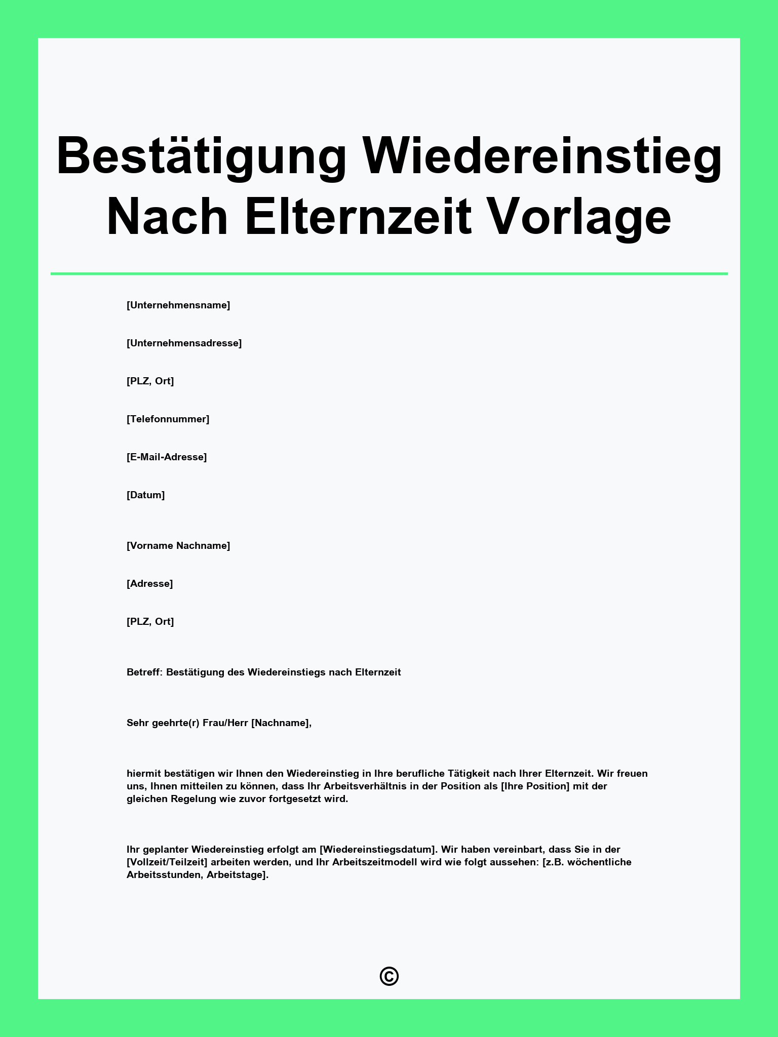 Bestätigung Wiedereinstieg Nach Elternzeit Vorlage