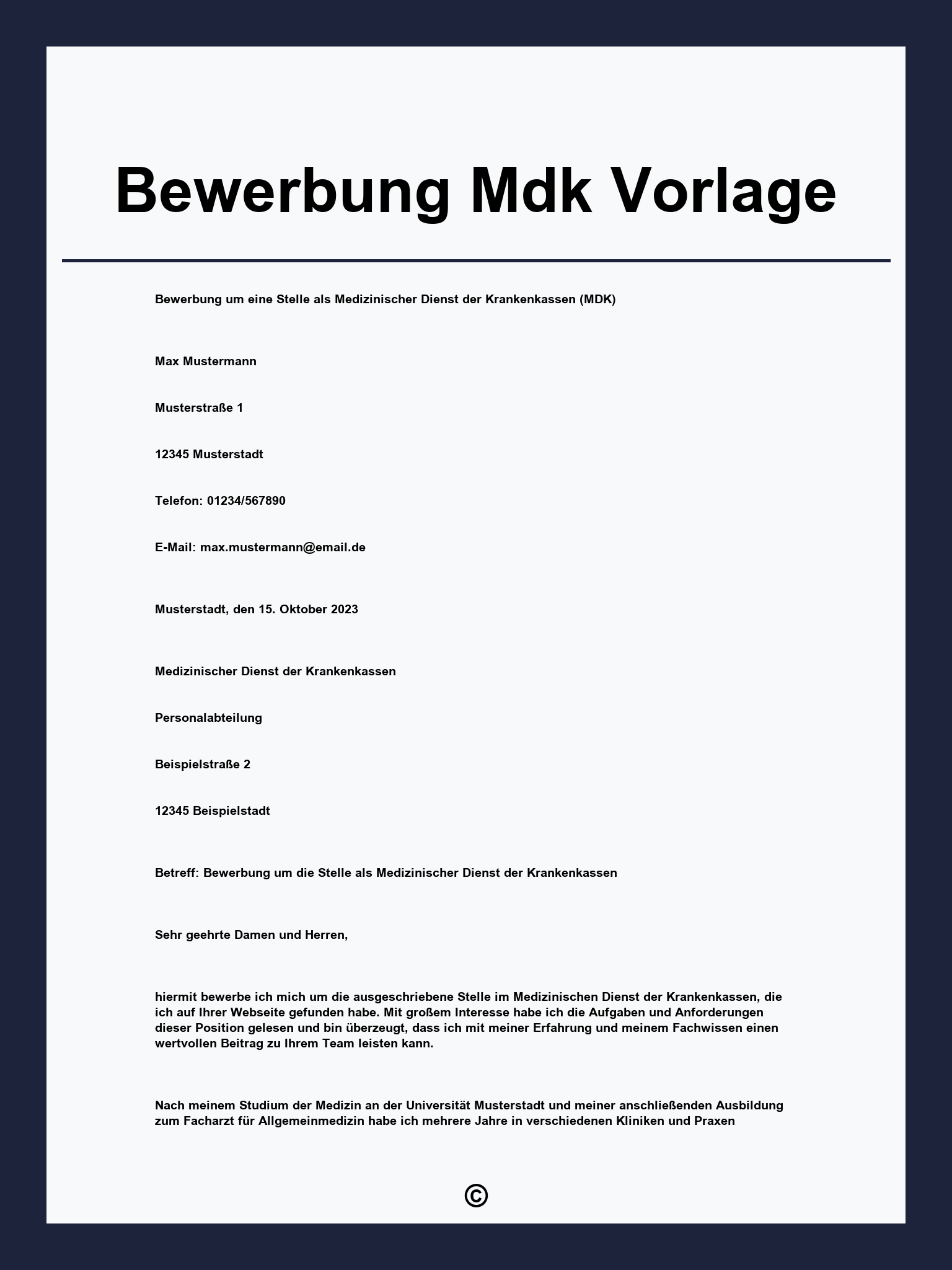 Bewerbung Mdk Vorlage
