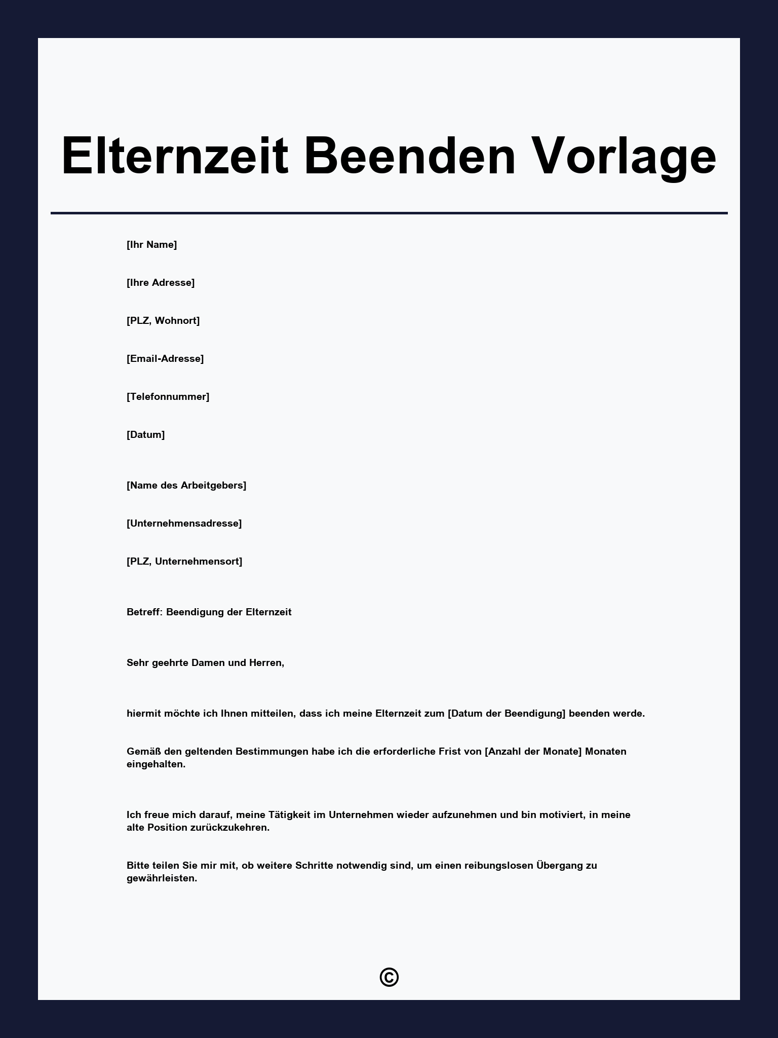 Elternzeit Beenden Vorlage