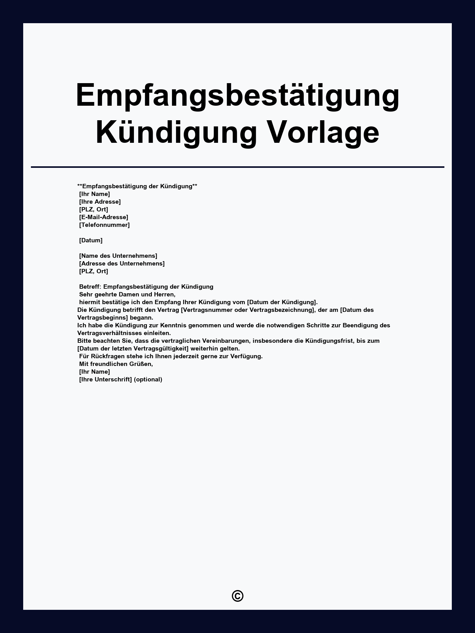 Empfangsbestätigung Kündigung Vorlage
