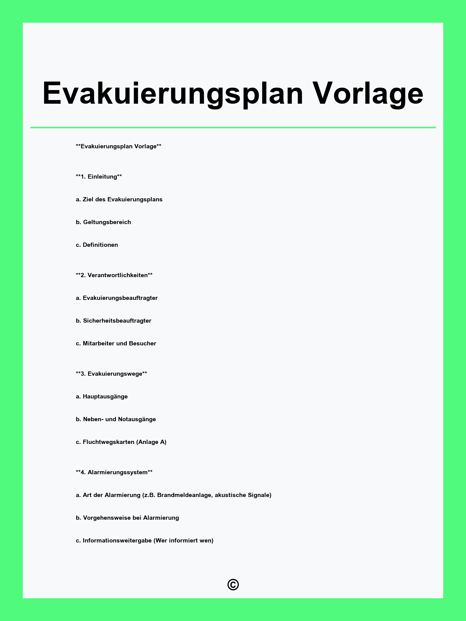 Evakuierungsplan Vorlage