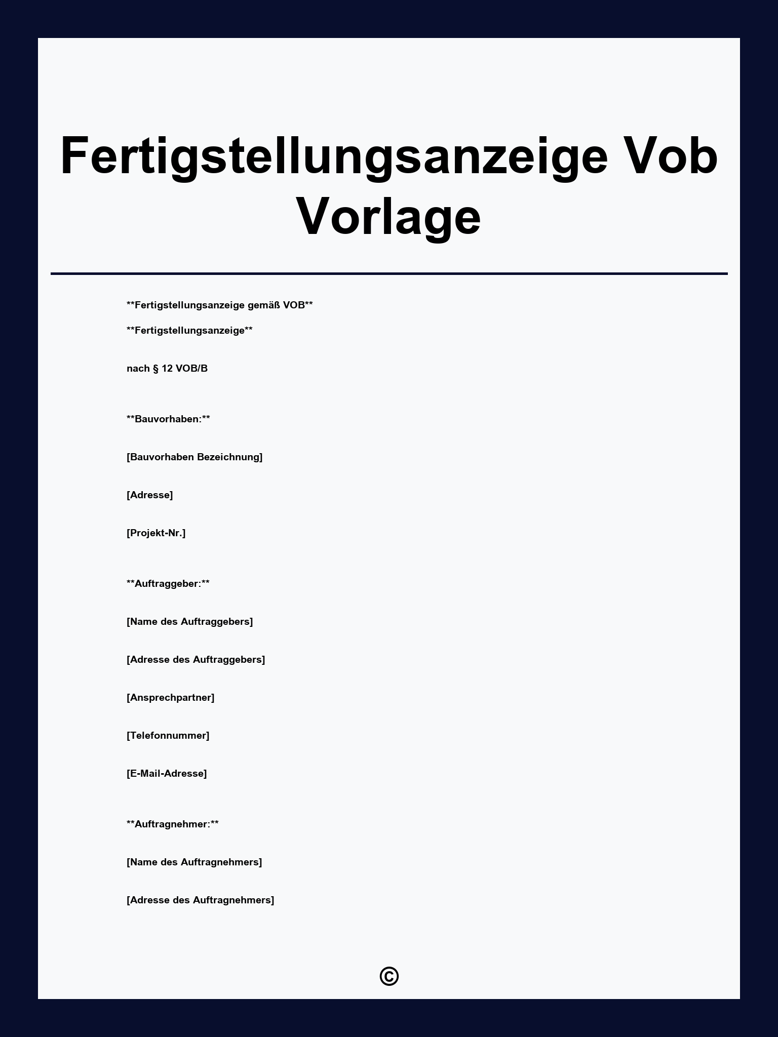 Fertigstellungsanzeige Vob Vorlage