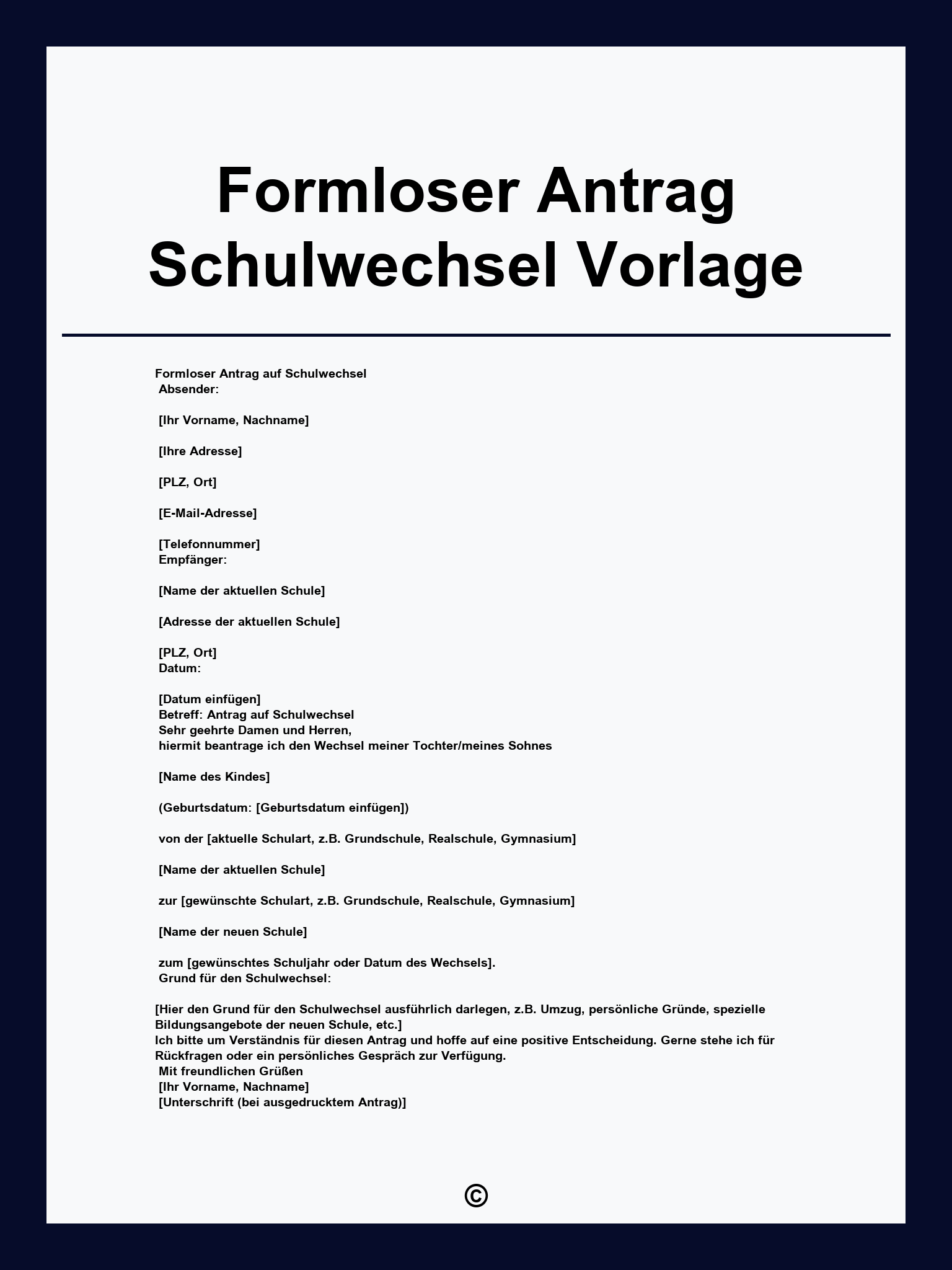 Formloser Antrag Schulwechsel Vorlage