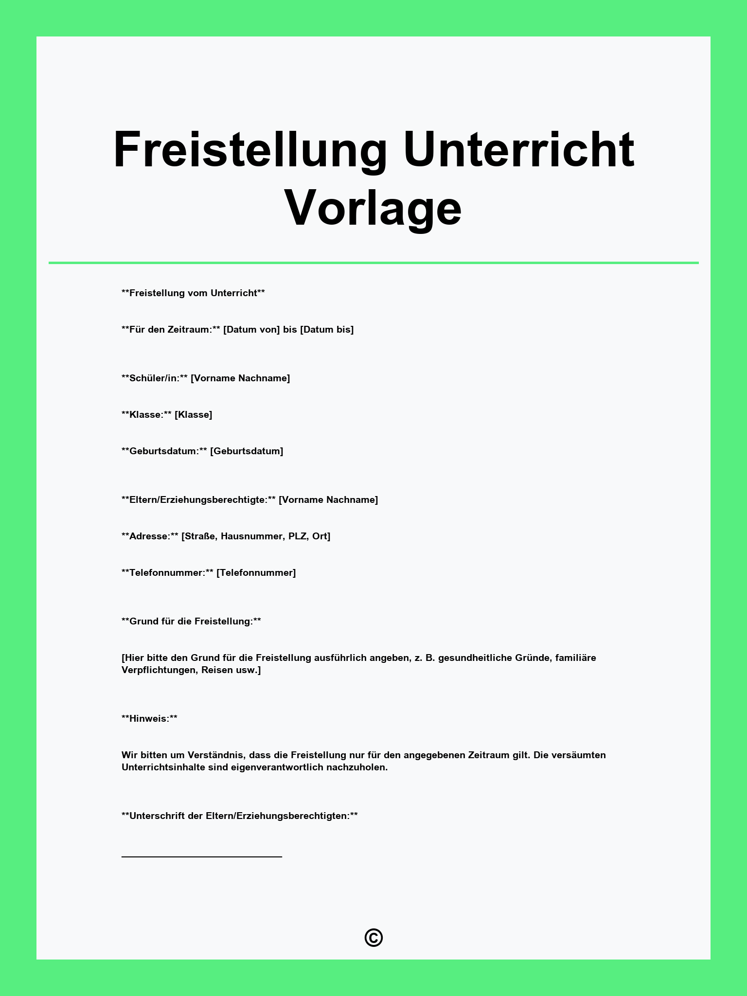 Freistellung Unterricht Vorlage