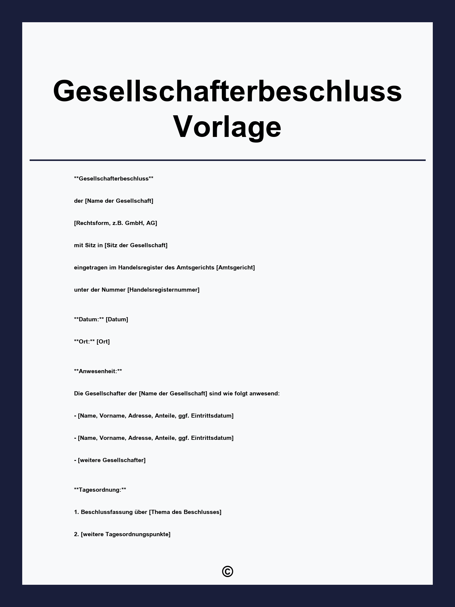 Gesellschafterbeschluss Vorlage