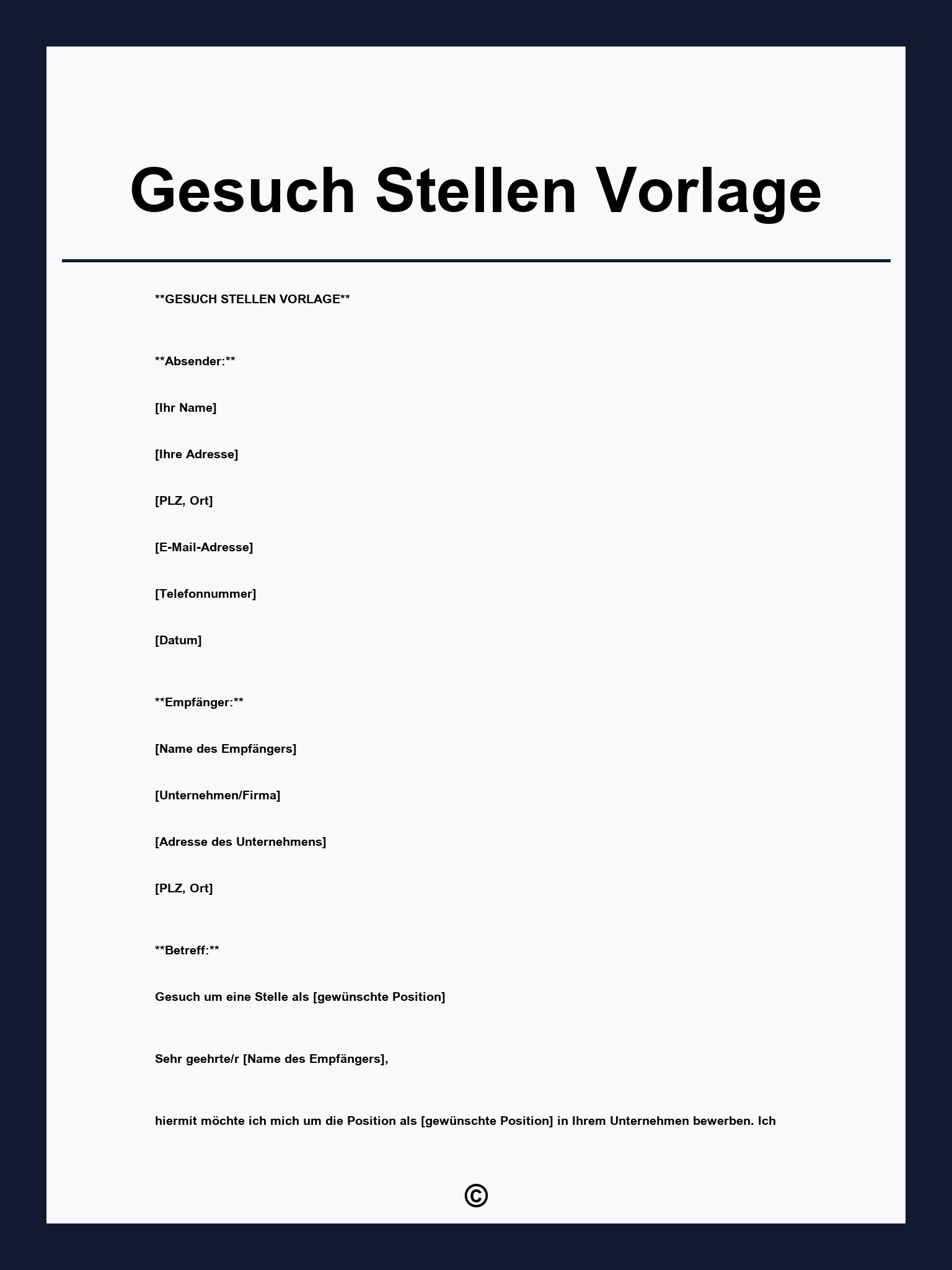 Gesuch Stellen Vorlage