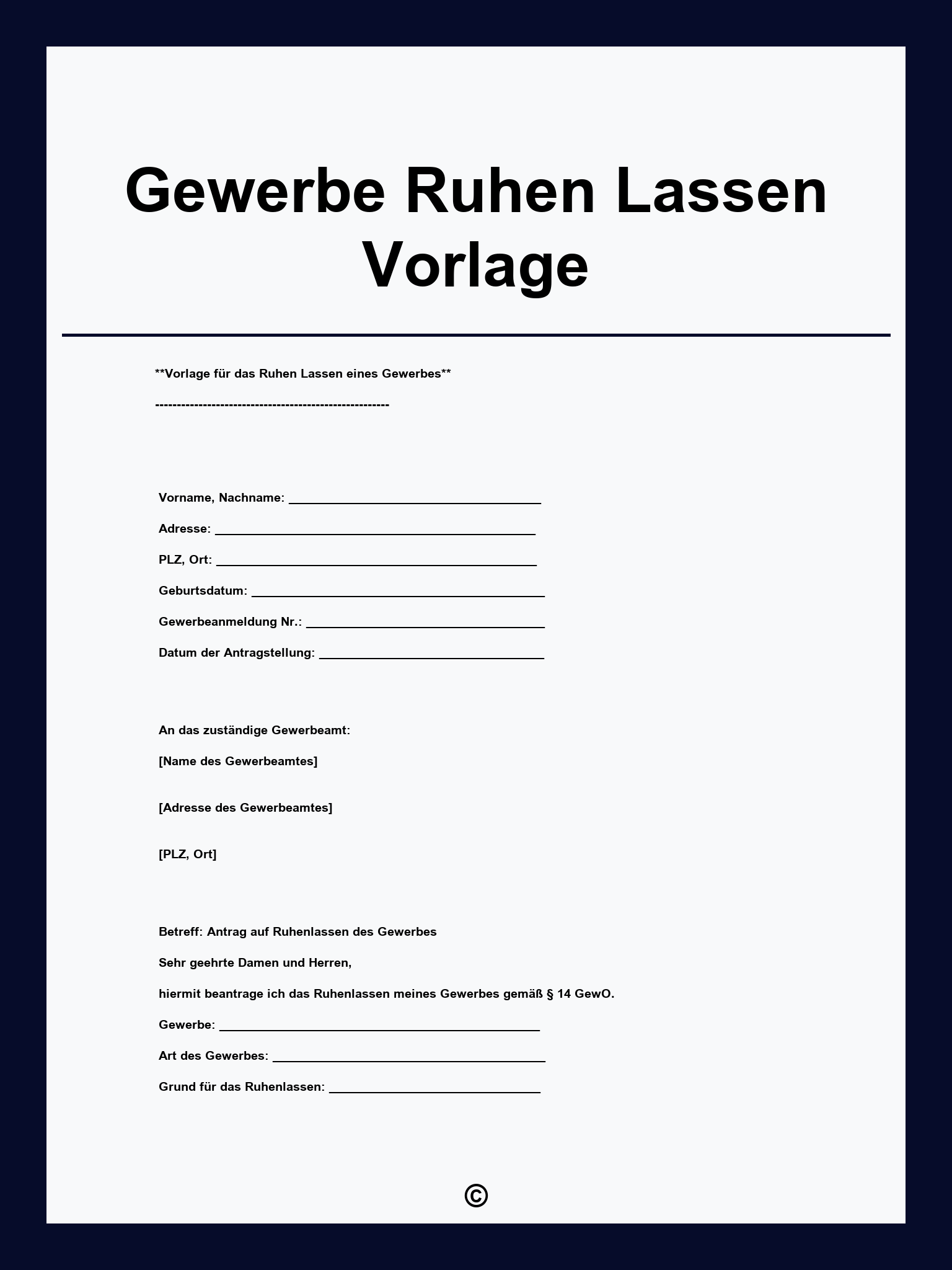 Gewerbe Ruhen Lassen Vorlage