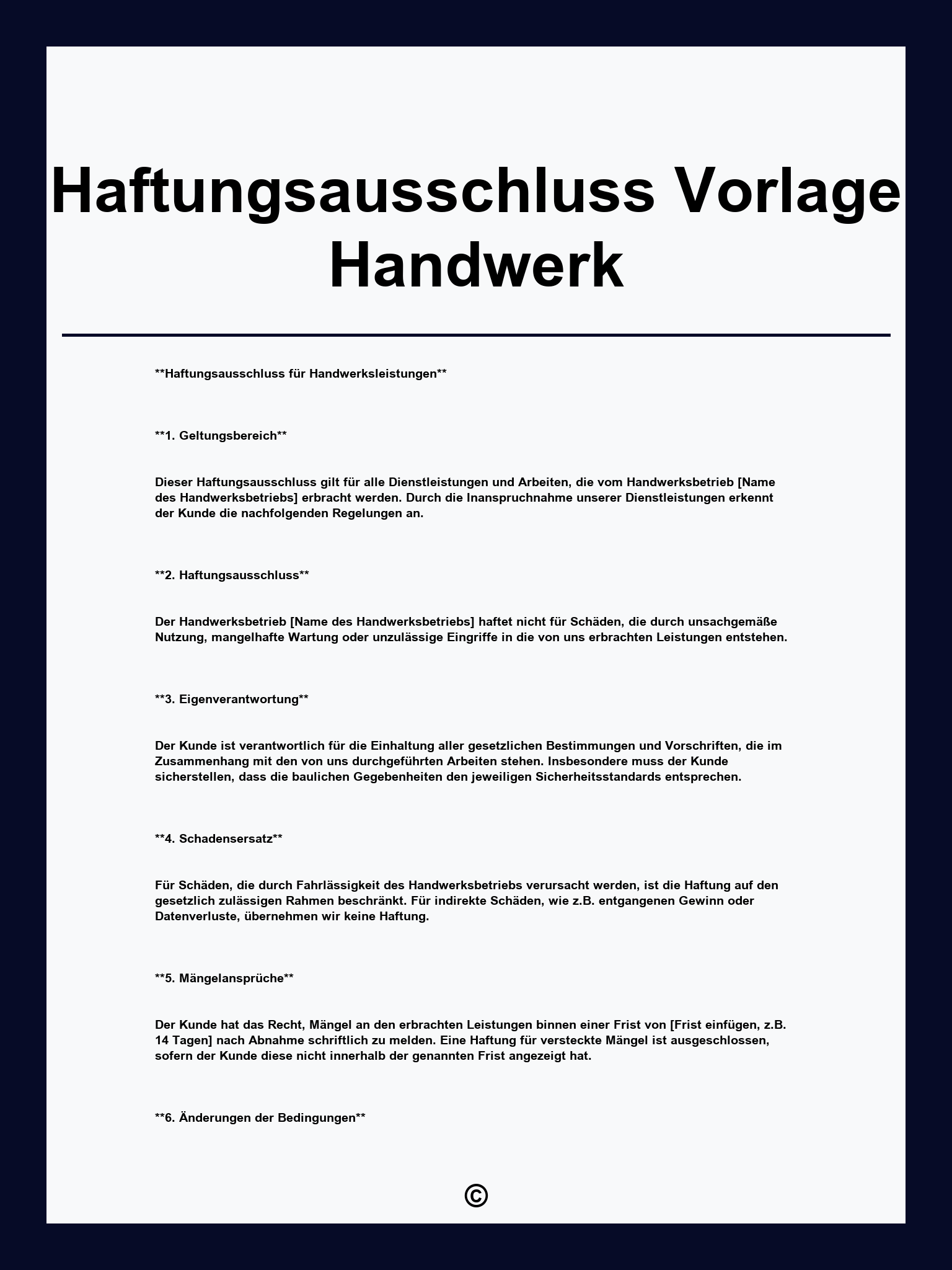 Haftungsausschluss Vorlage Handwerk