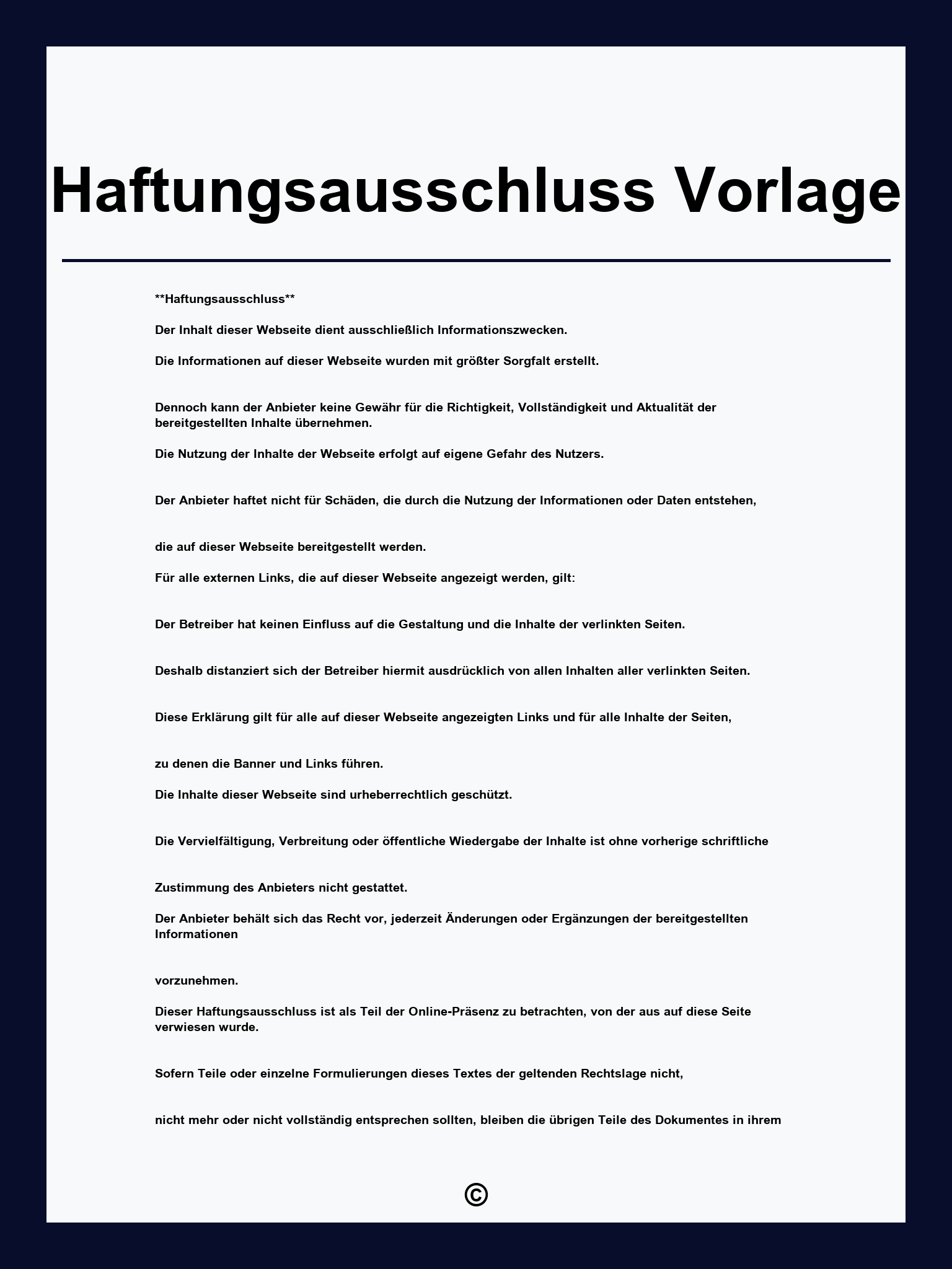 Haftungsausschluss Vorlage