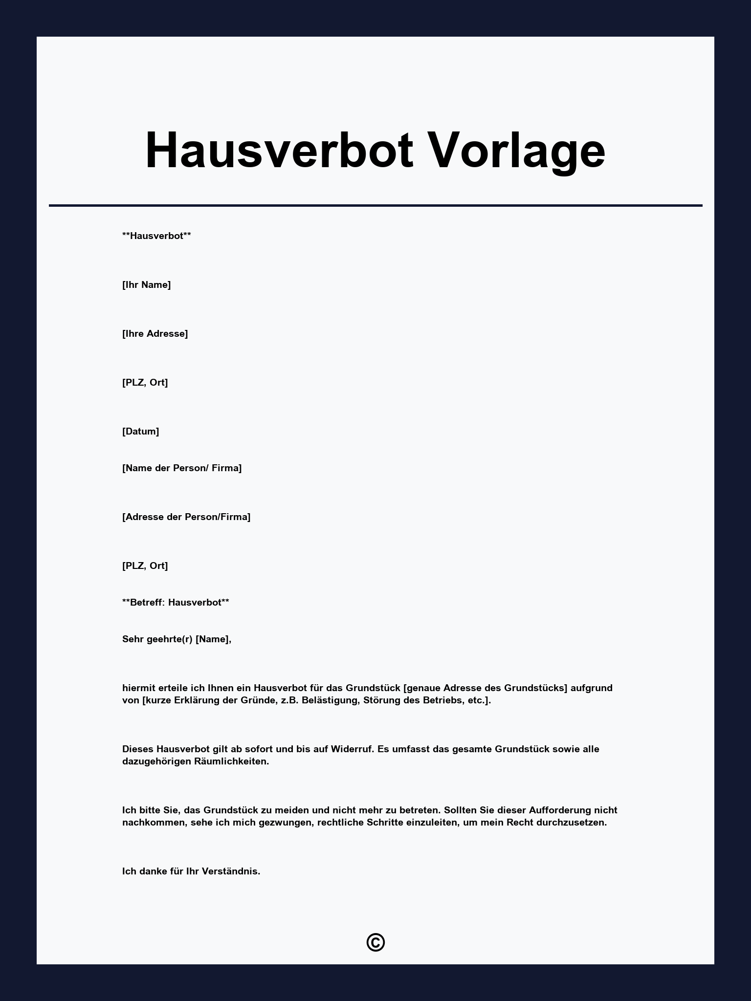Hausverbot Vorlage