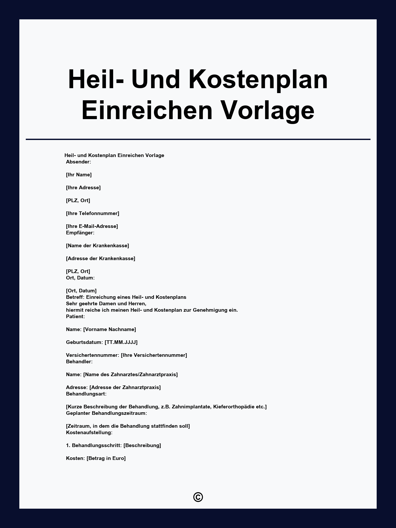 Heil- Und Kostenplan Einreichen Vorlage