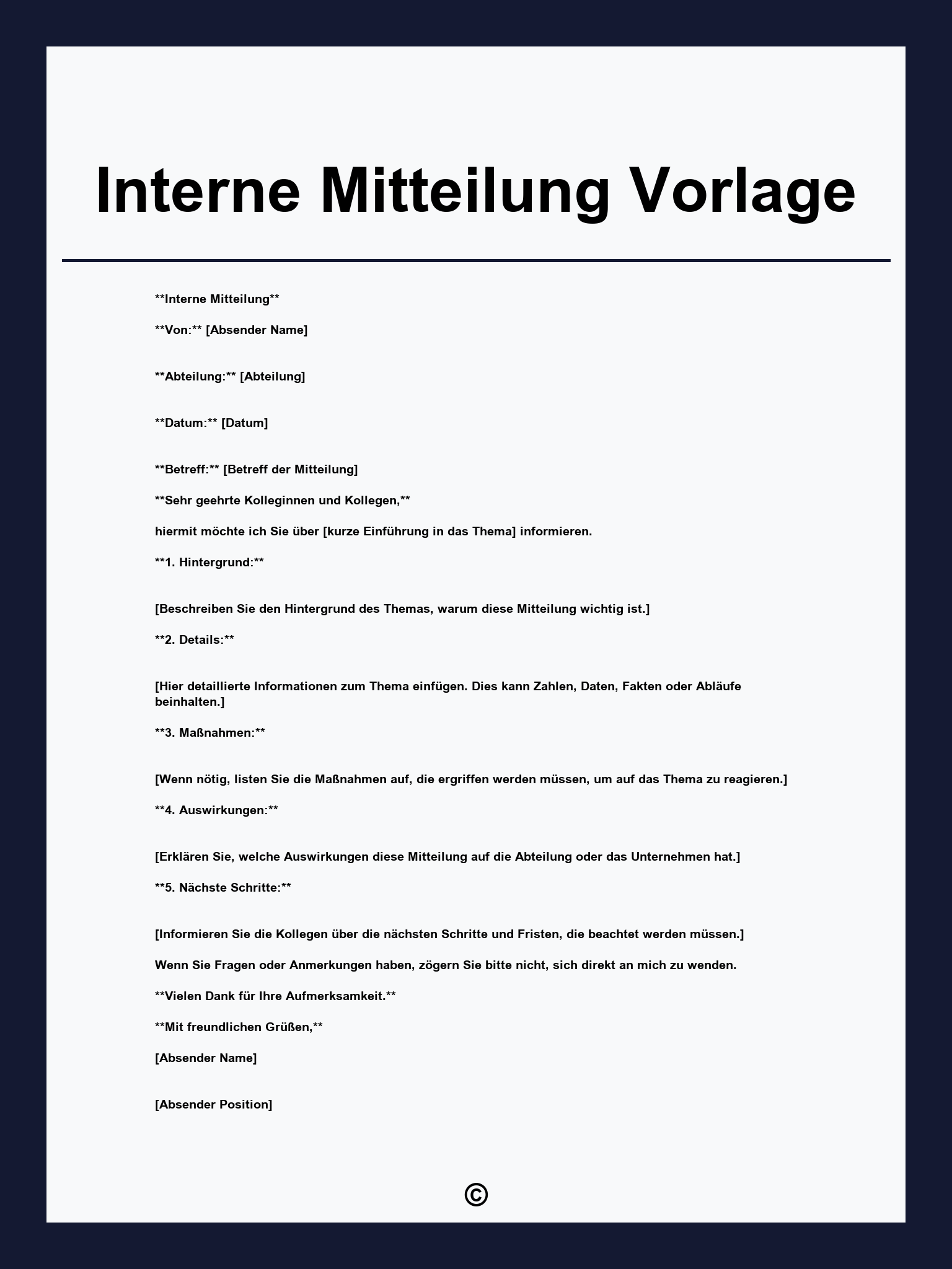 Interne Mitteilung Vorlage