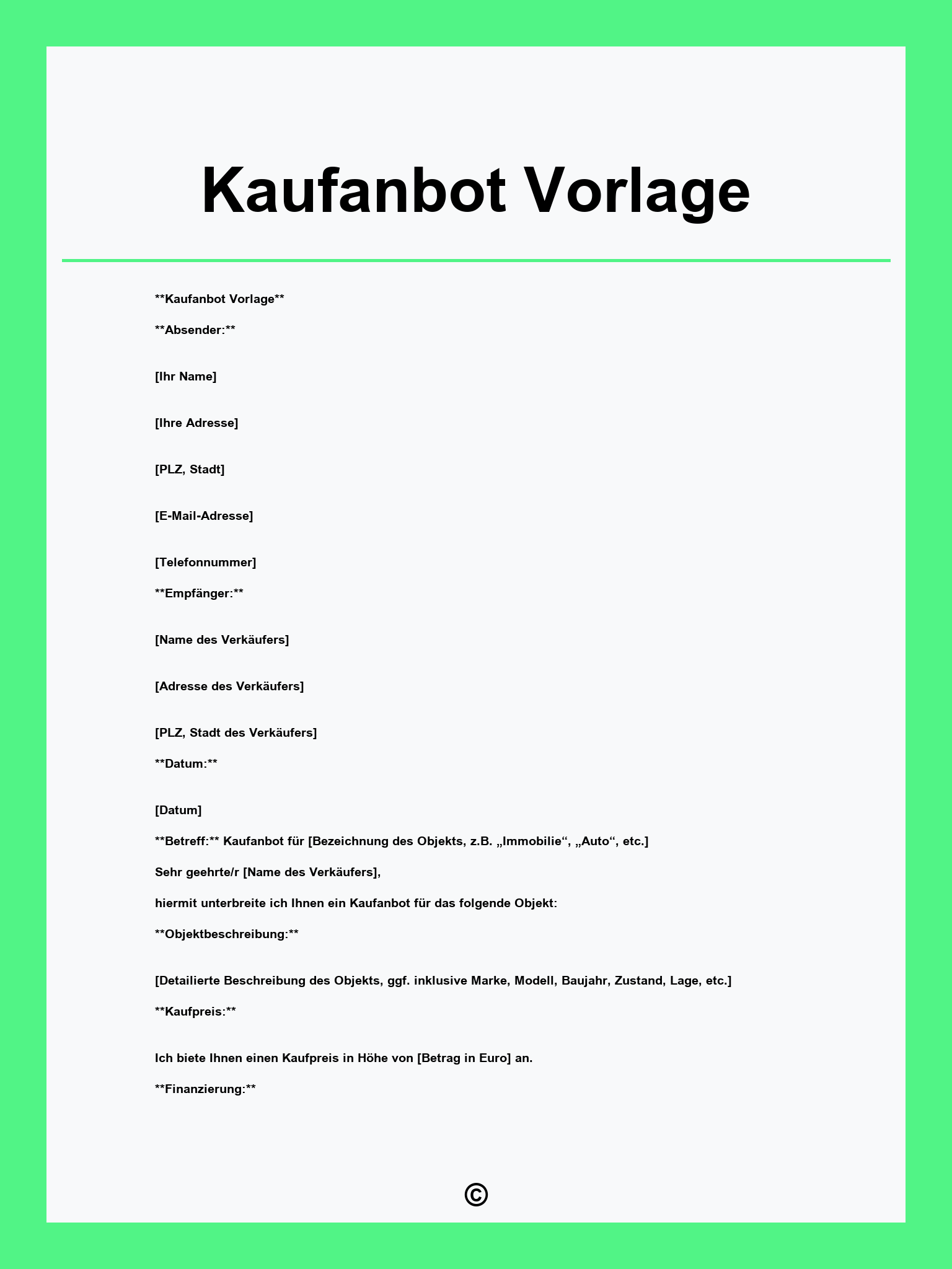 Kaufanbot Vorlage