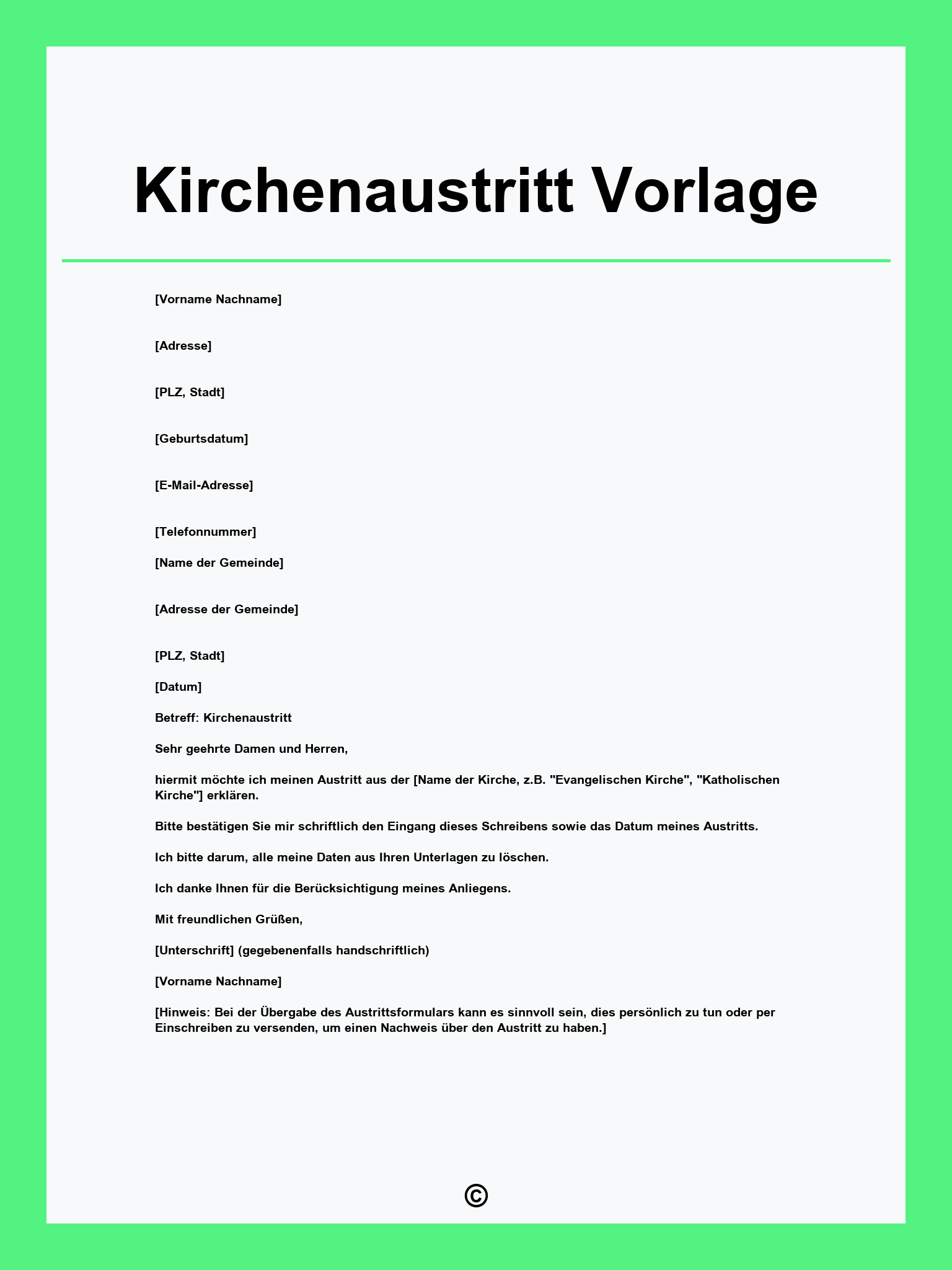 Kirchenaustritt Vorlage