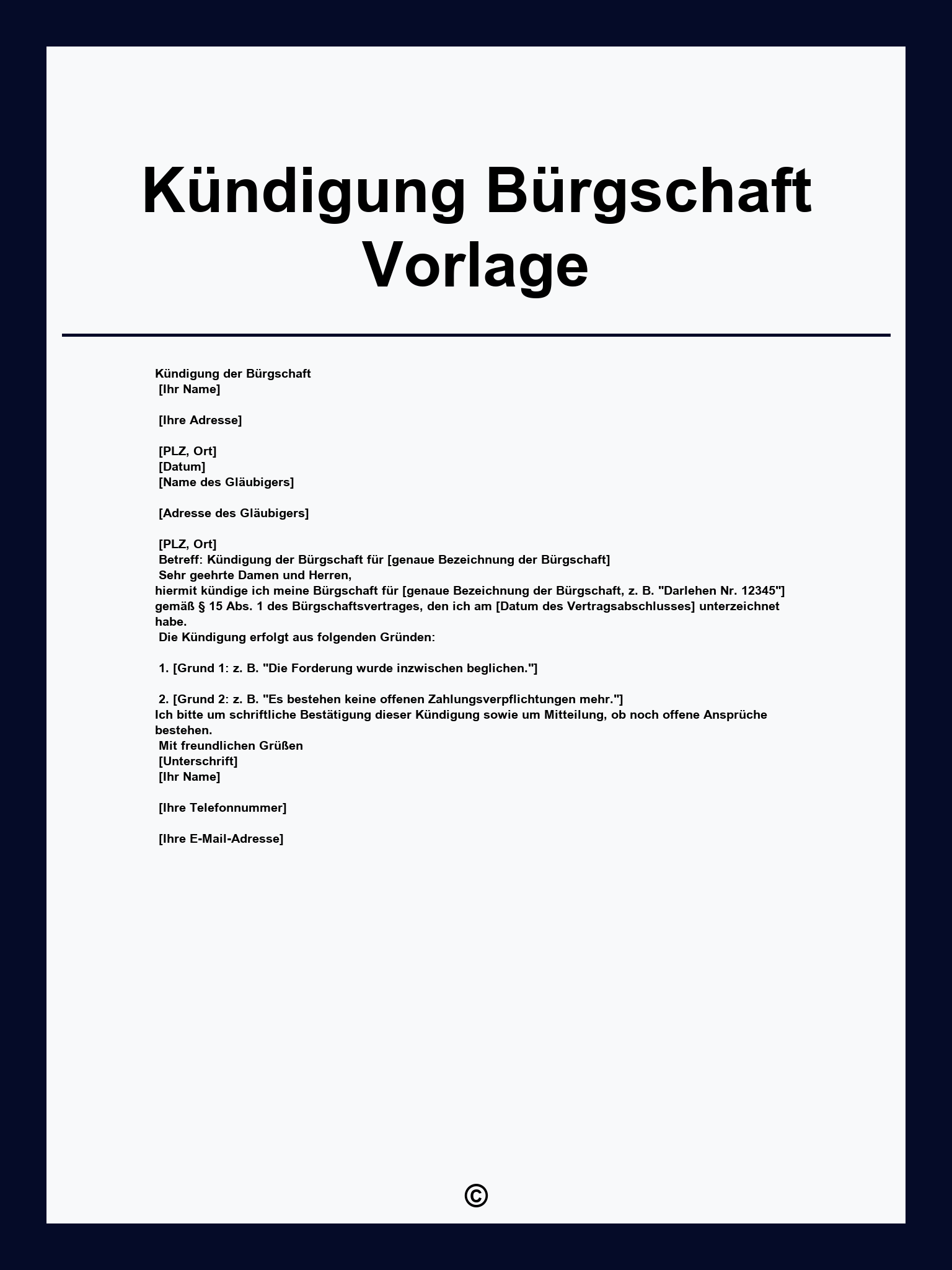 Kündigung Bürgschaft Vorlage