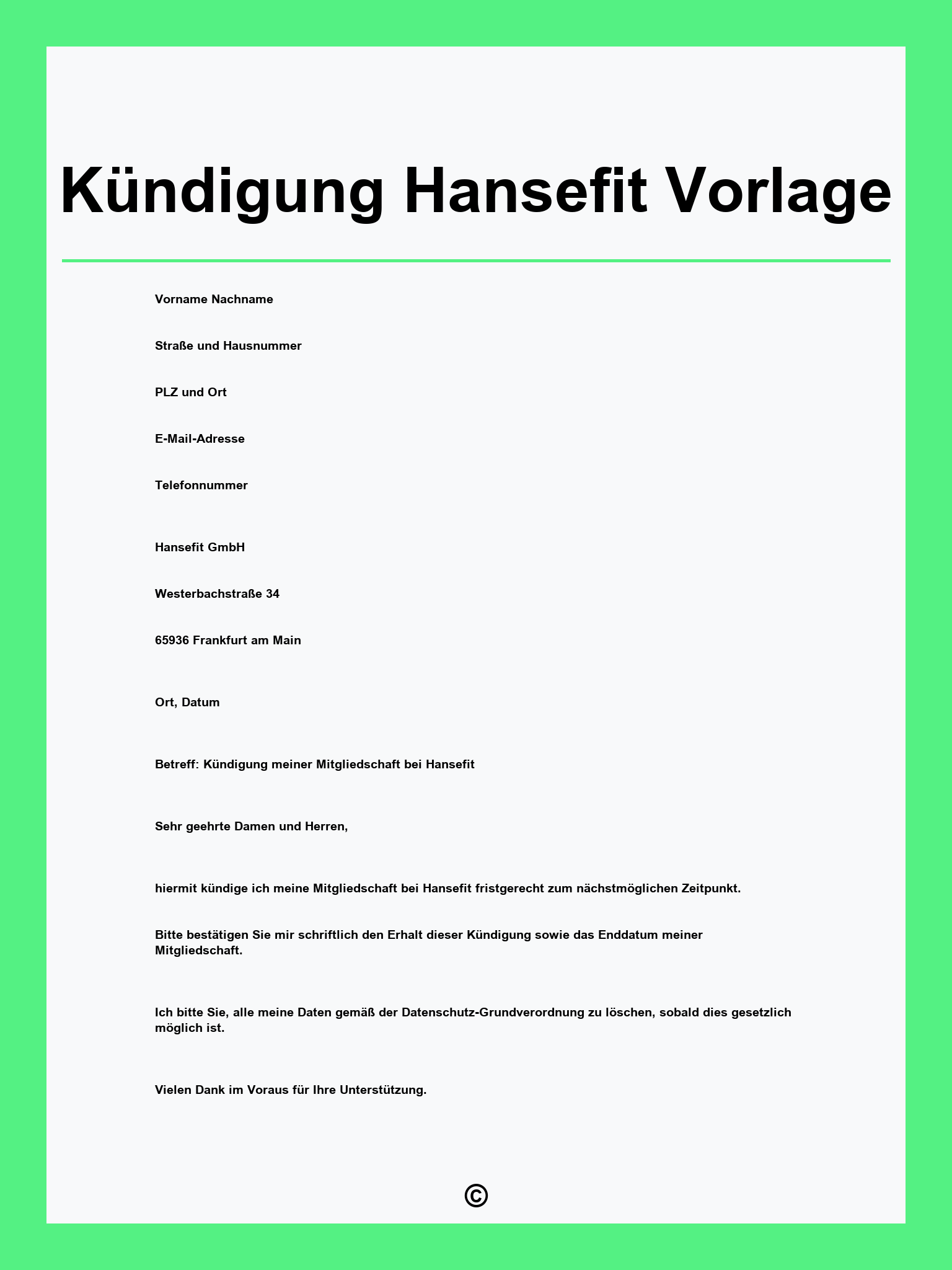 Kündigung Hansefit Vorlage