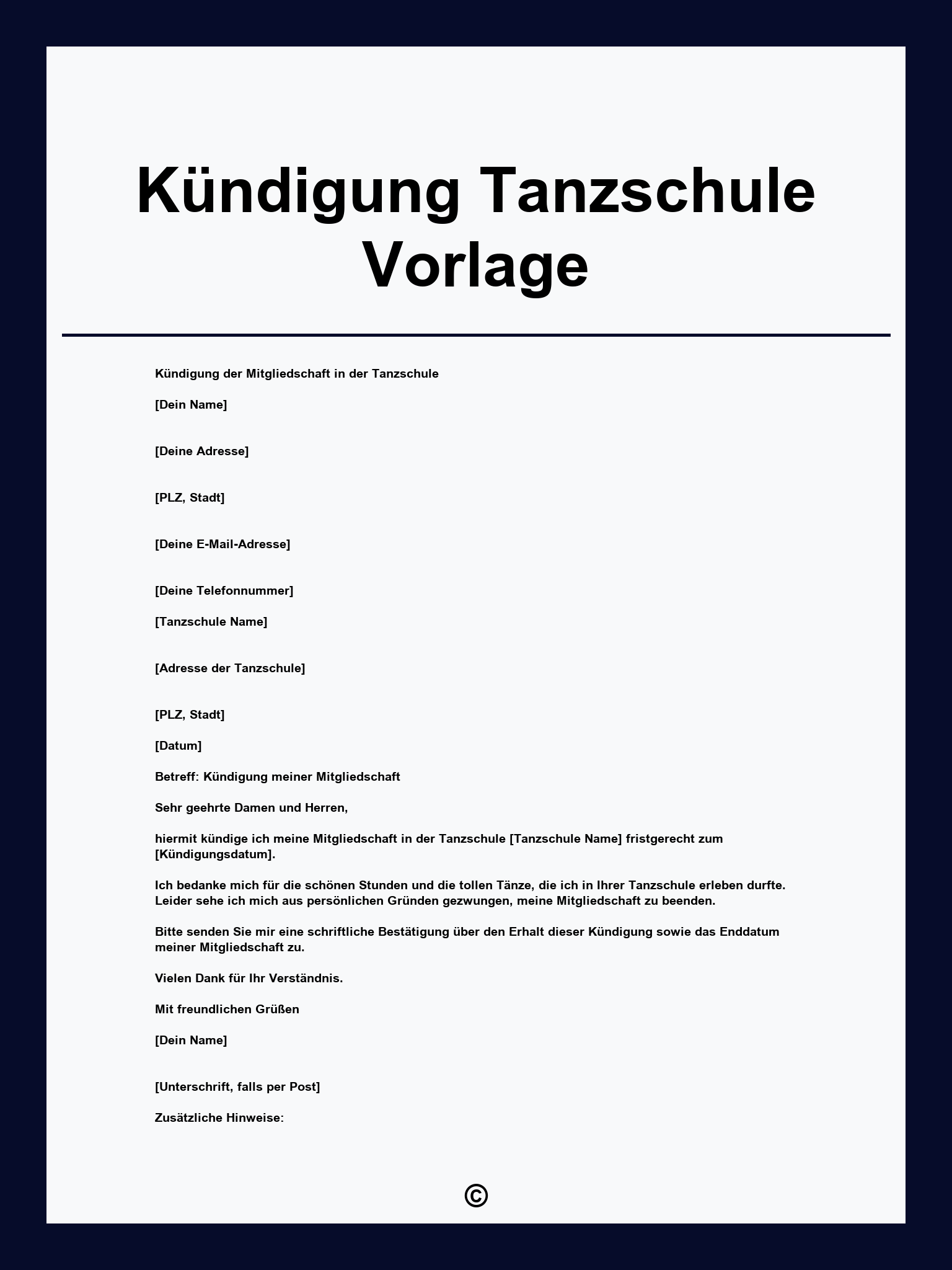 Kündigung Tanzschule Vorlage