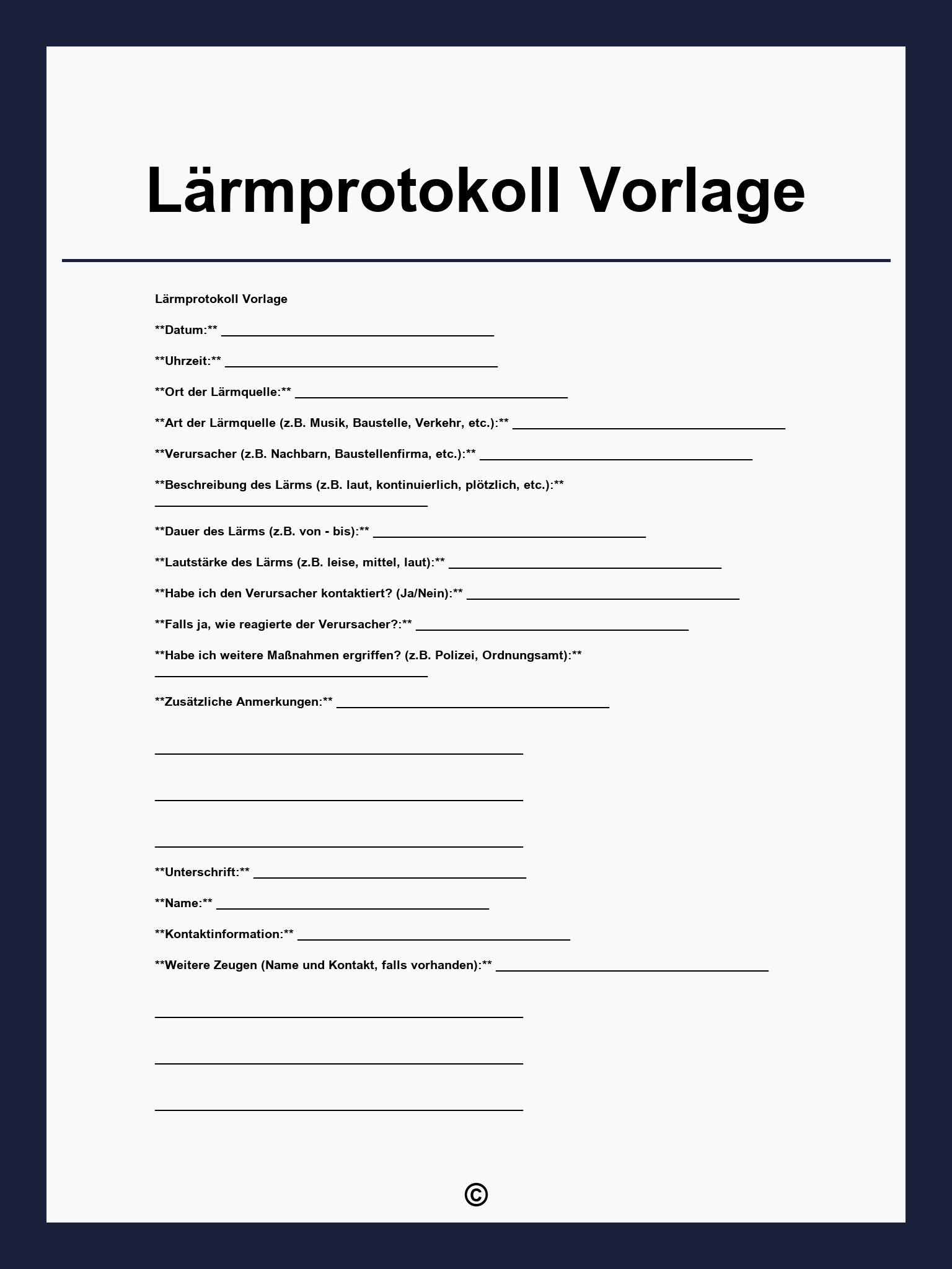 Lärmprotokoll Vorlage