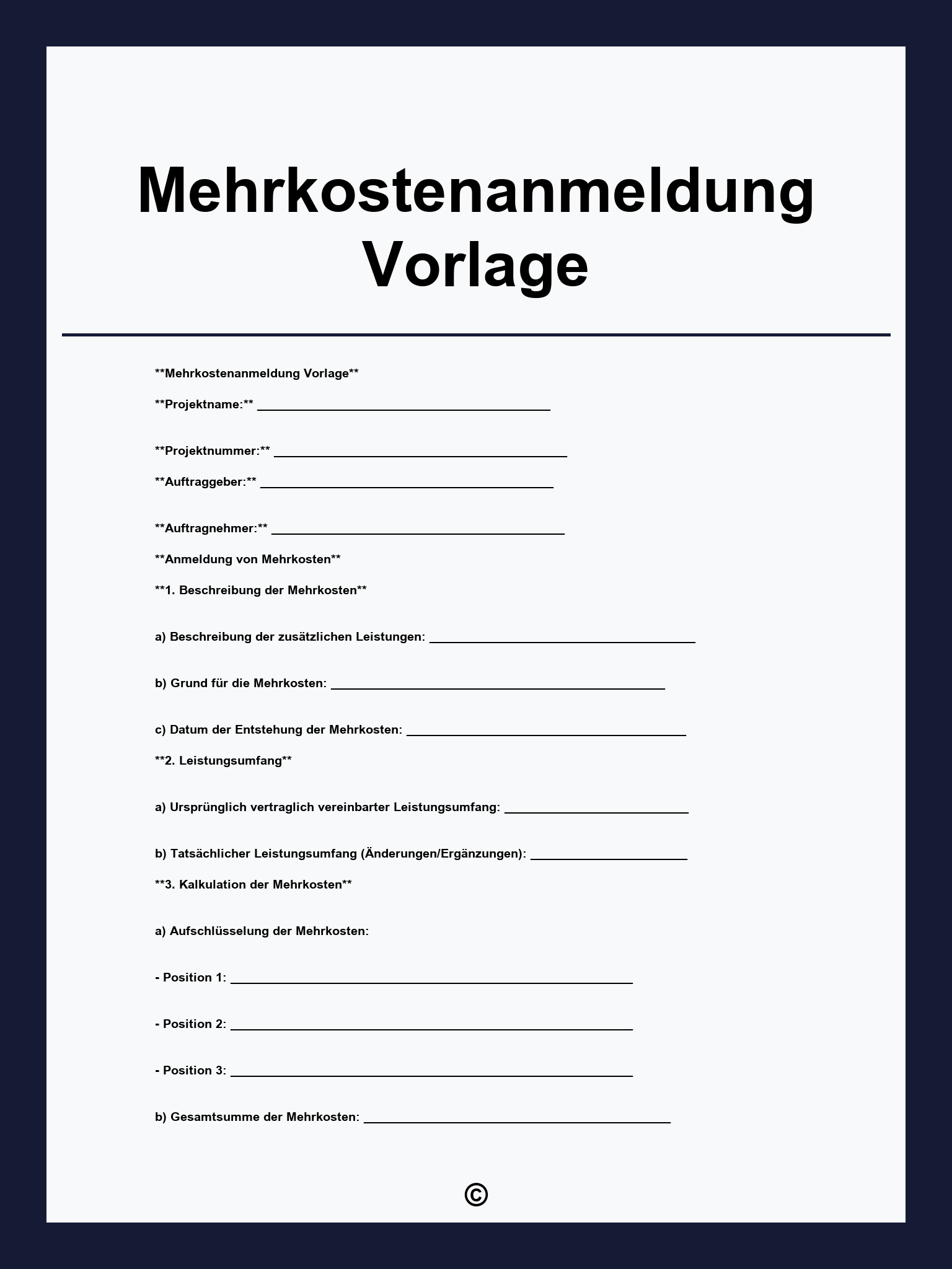 Mehrkostenanmeldung Vorlage