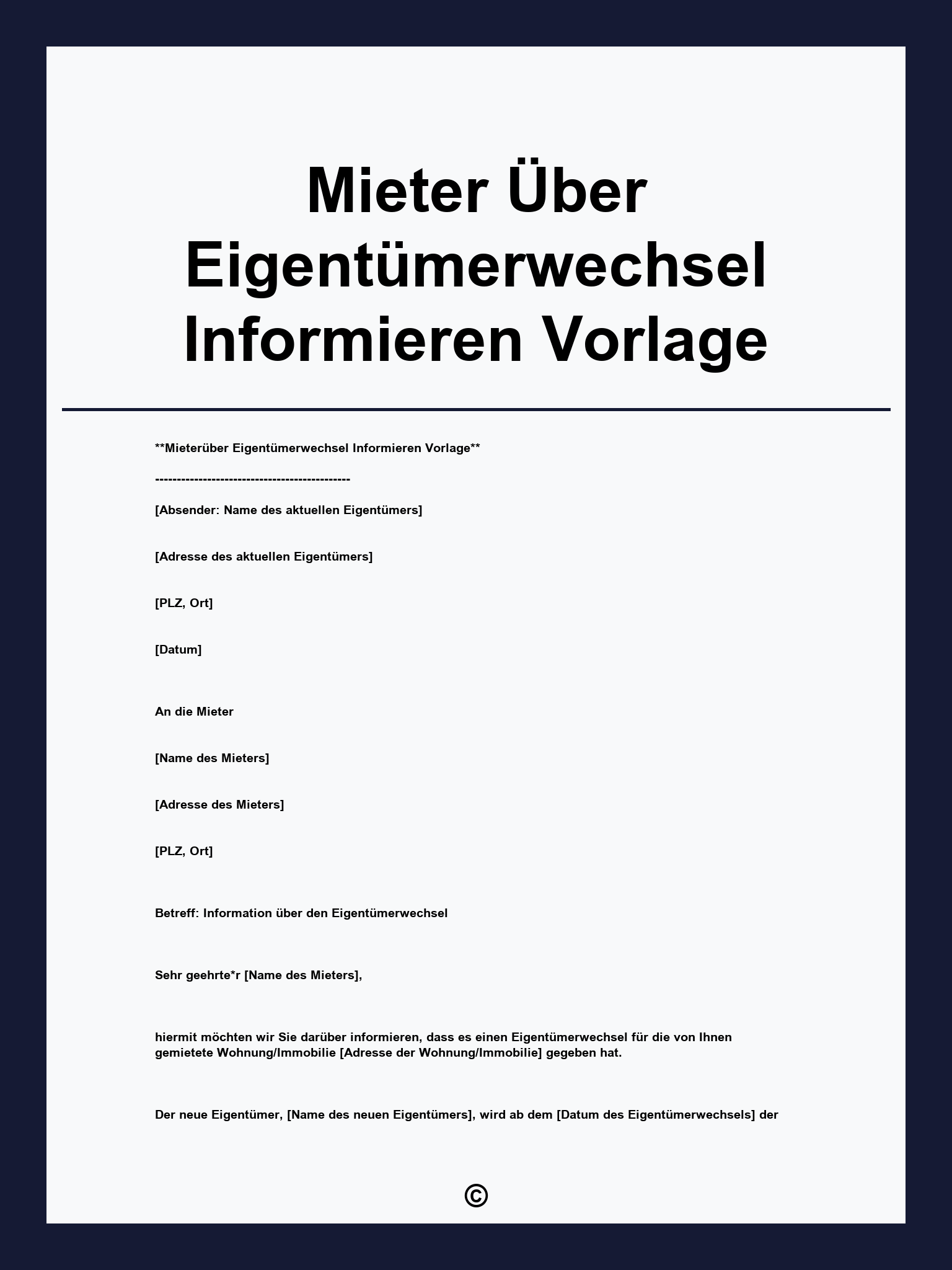 Mieter Über Eigentümerwechsel Informieren Vorlage