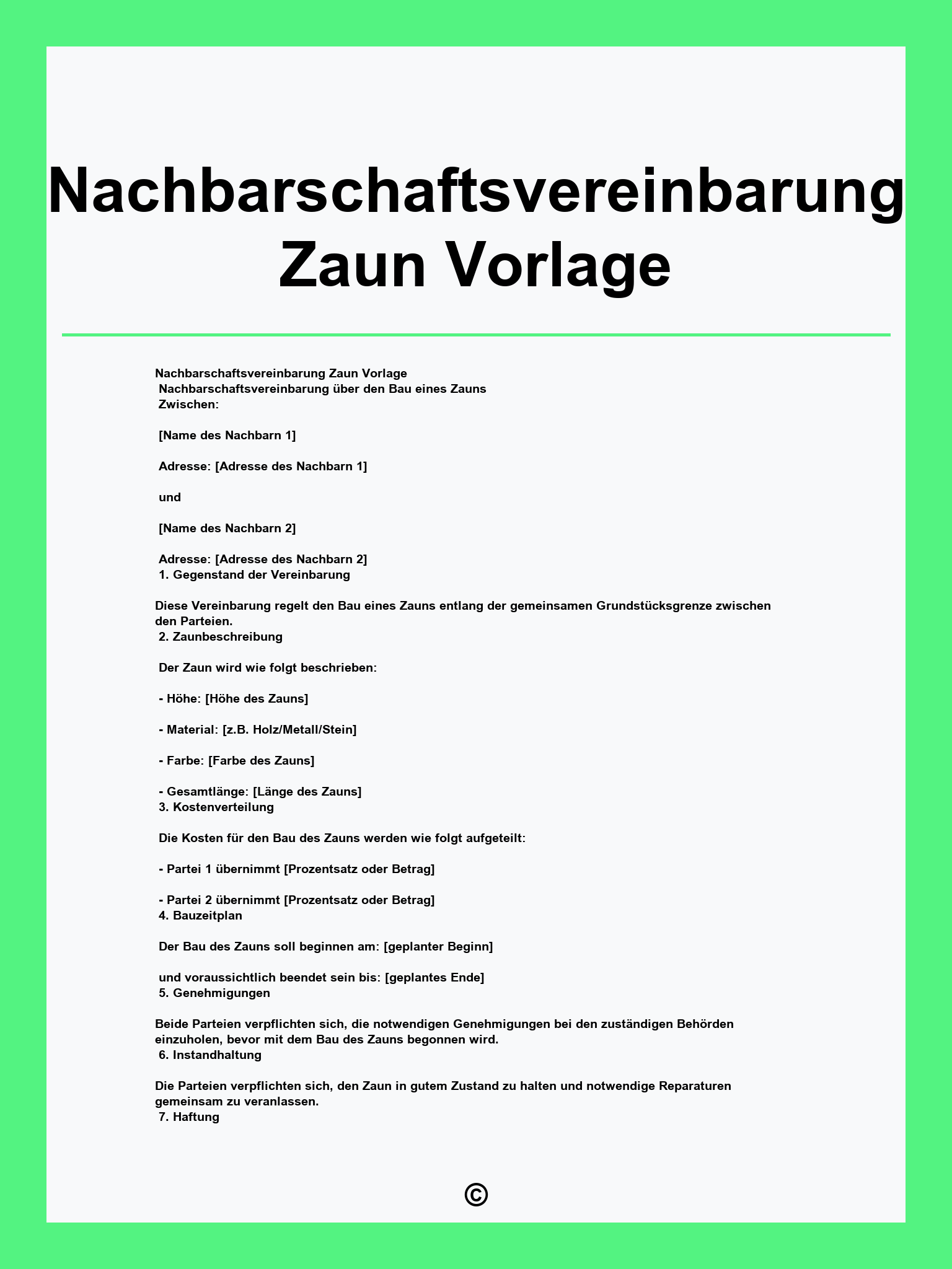 Nachbarschaftsvereinbarung Zaun Vorlage
