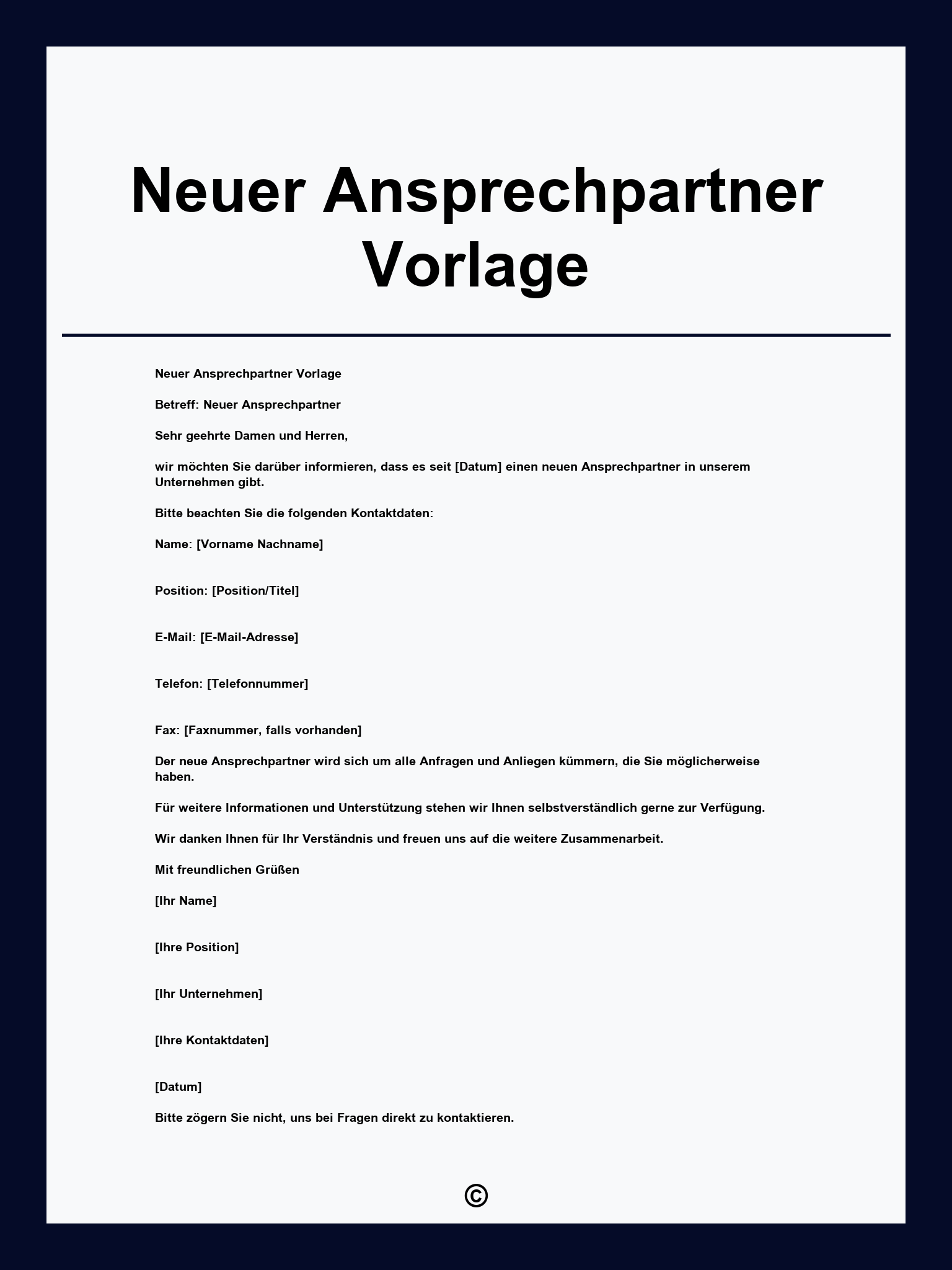 Neuer Ansprechpartner Vorlage