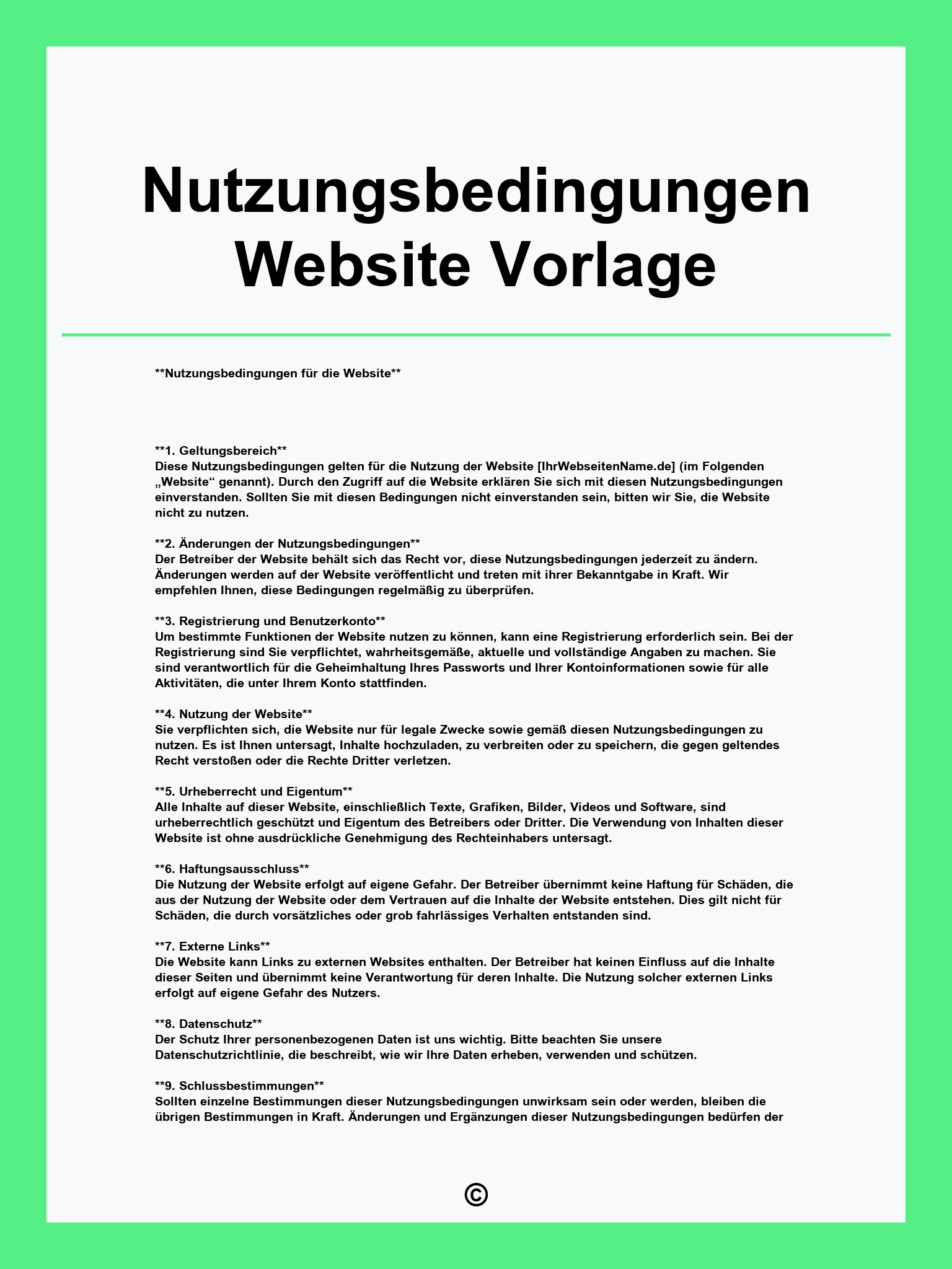 Nutzungsbedingungen Website Vorlage