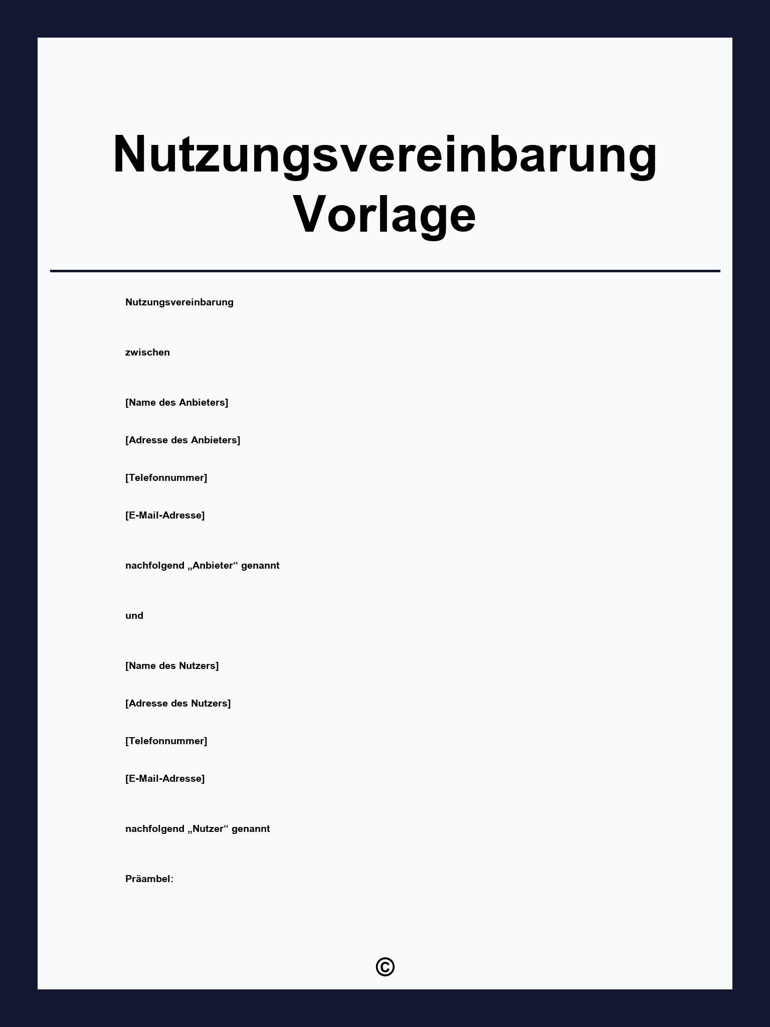 Nutzungsvereinbarung Vorlage