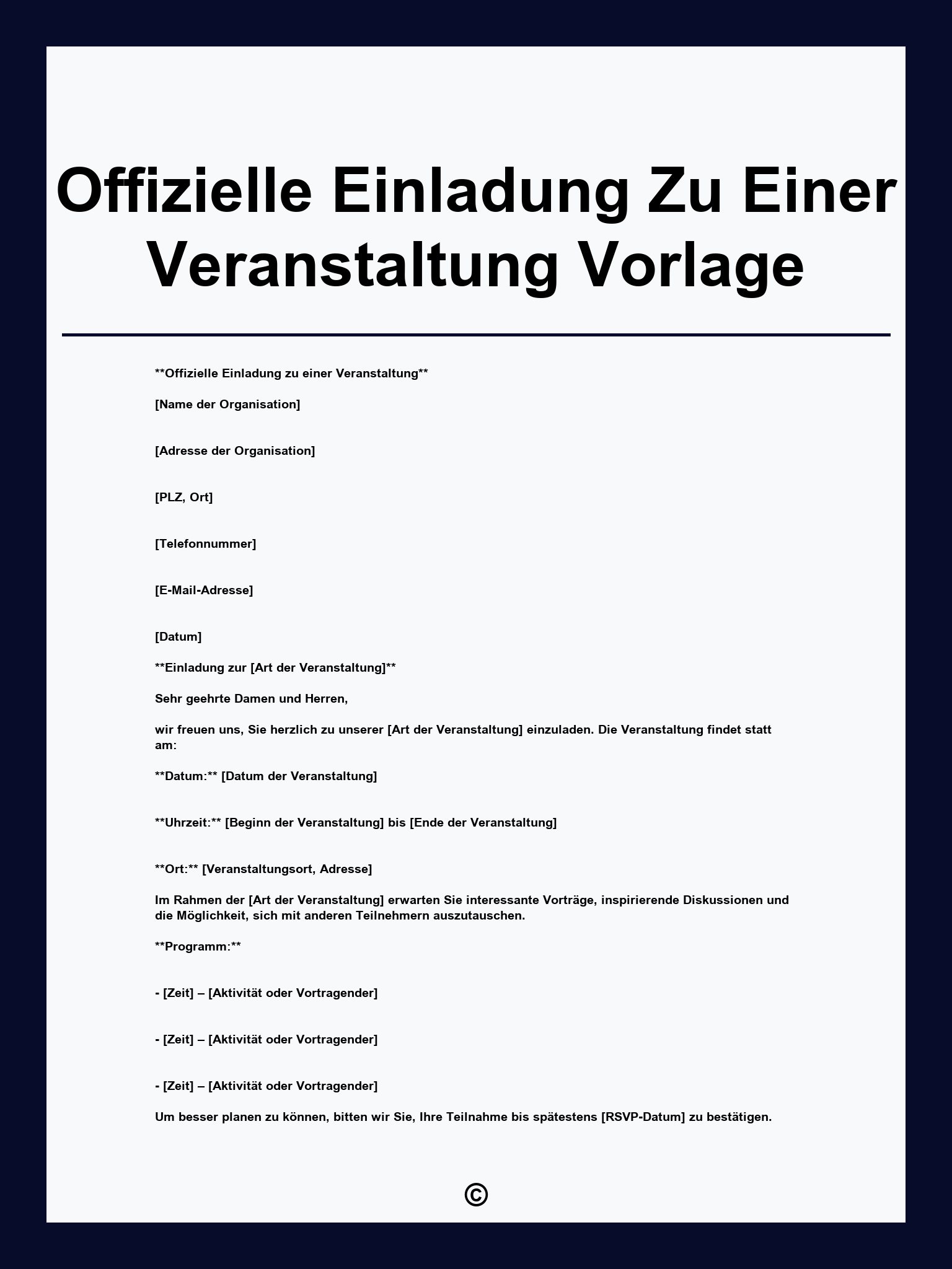Offizielle Einladung Zu Einer Veranstaltung Vorlage