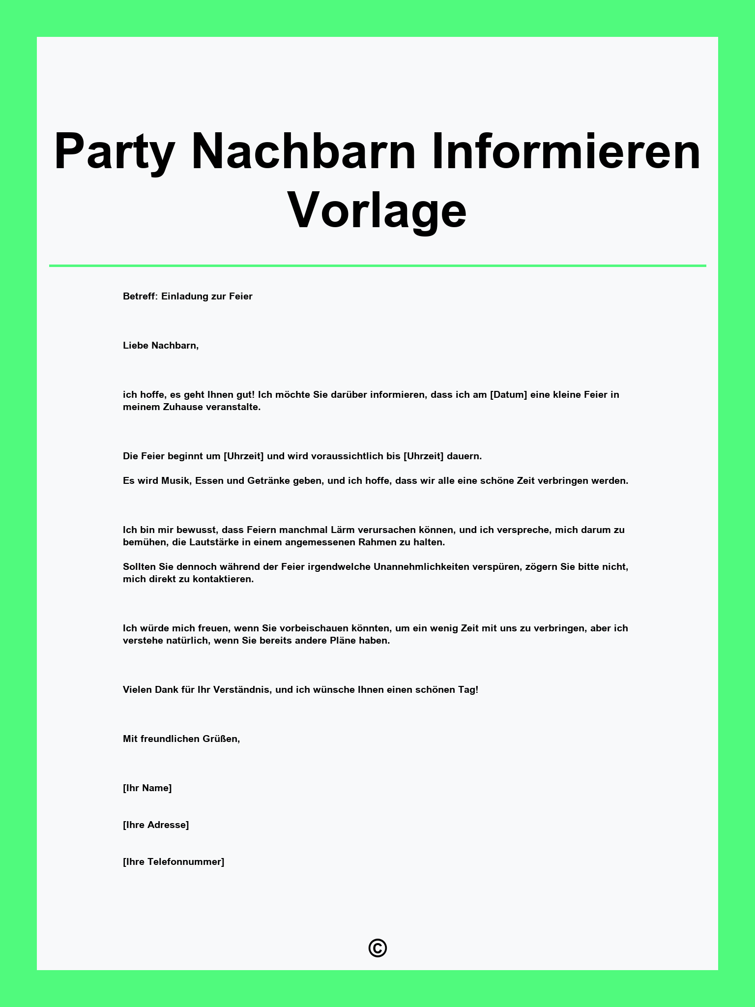 Party Nachbarn Informieren Vorlage