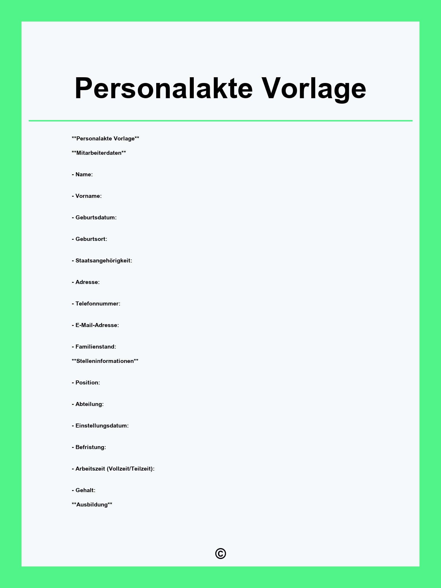 Personalakte Vorlage