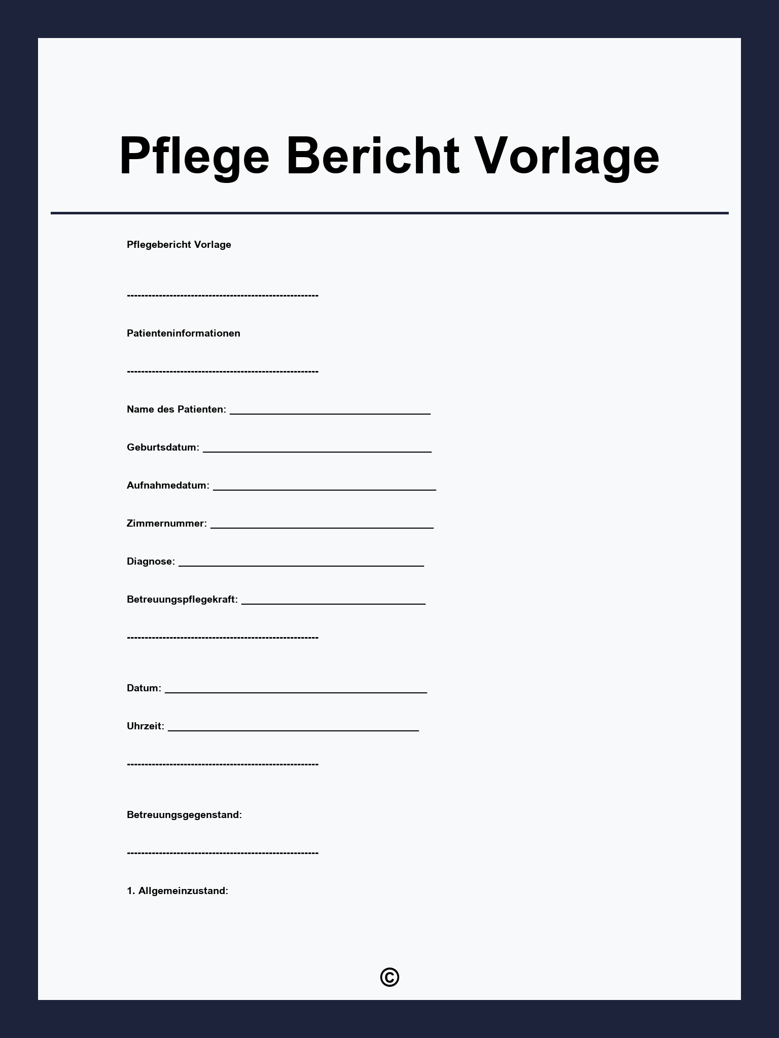 Pflege Bericht Vorlage