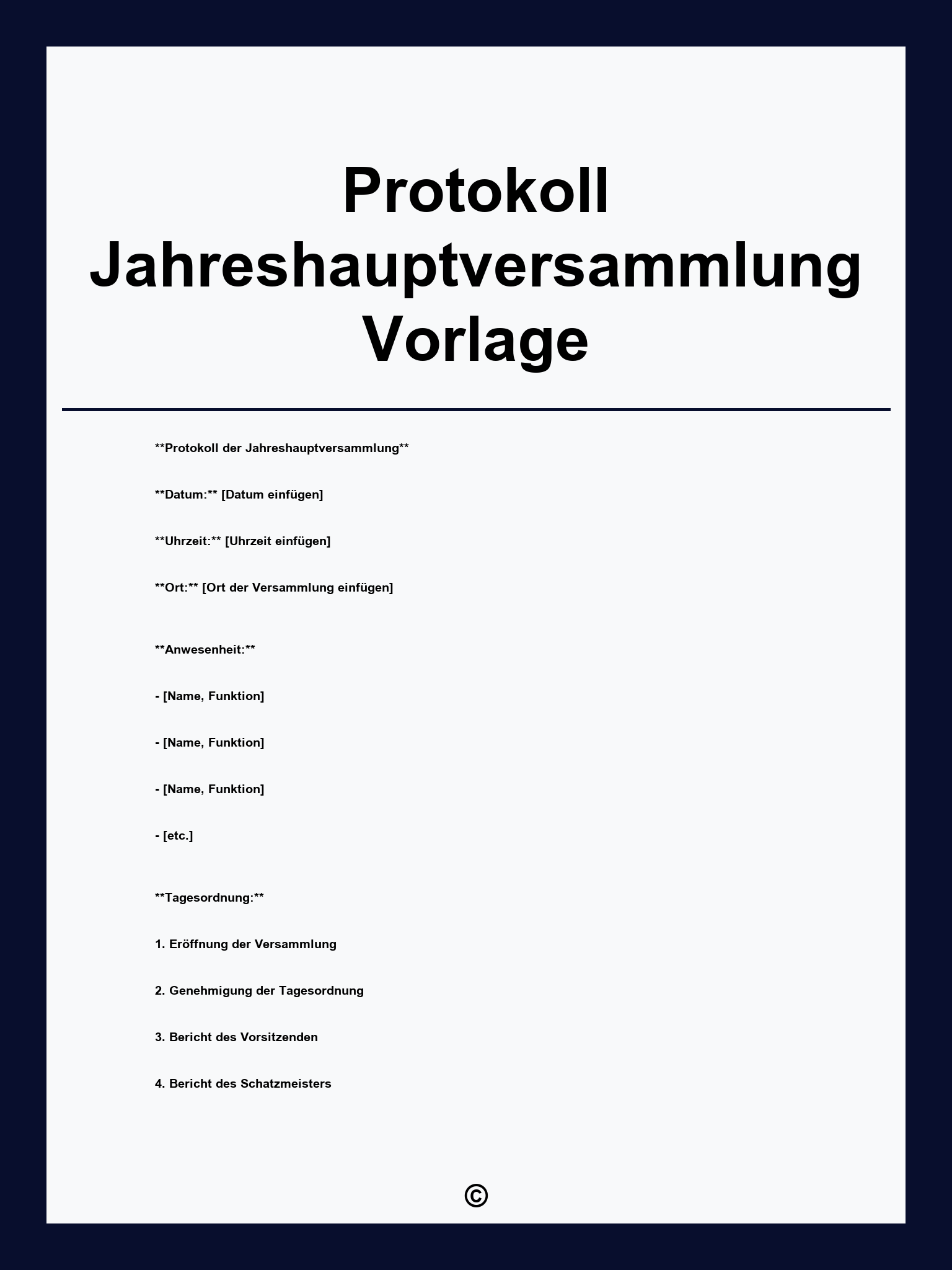 Protokoll Jahreshauptversammlung Vorlage