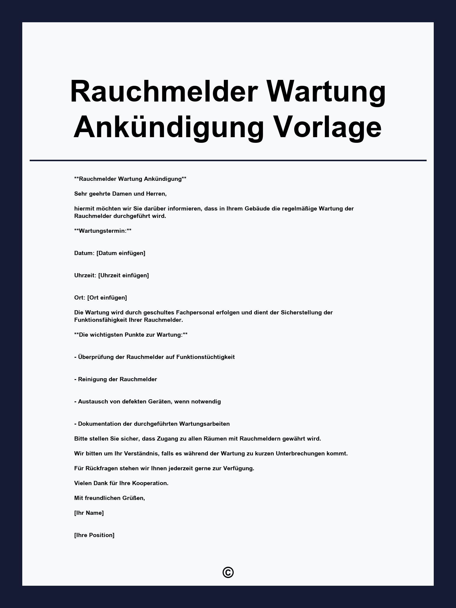 Rauchmelder Wartung Ankündigung Vorlage