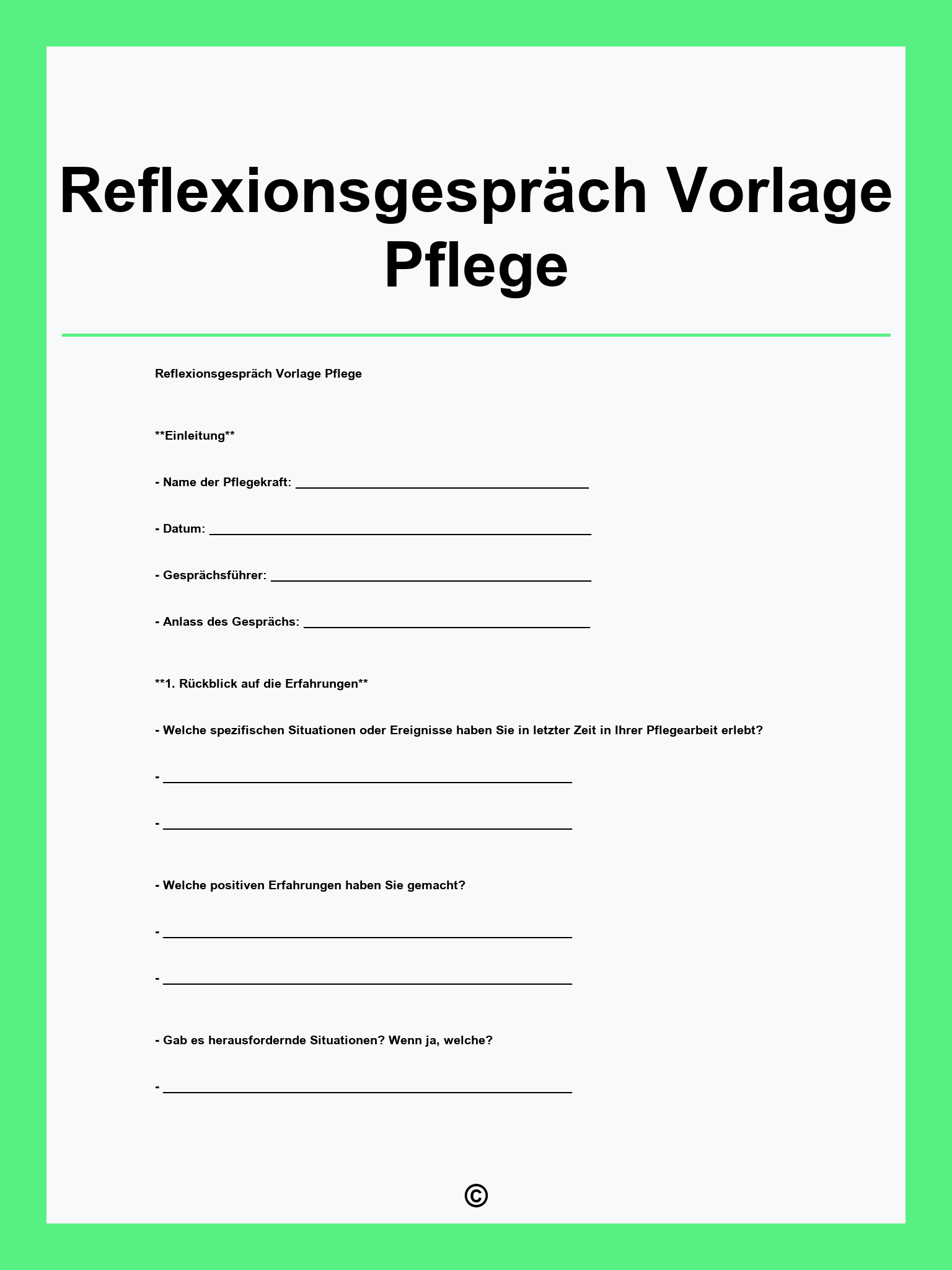 Reflexionsgespräch Vorlage Pflege