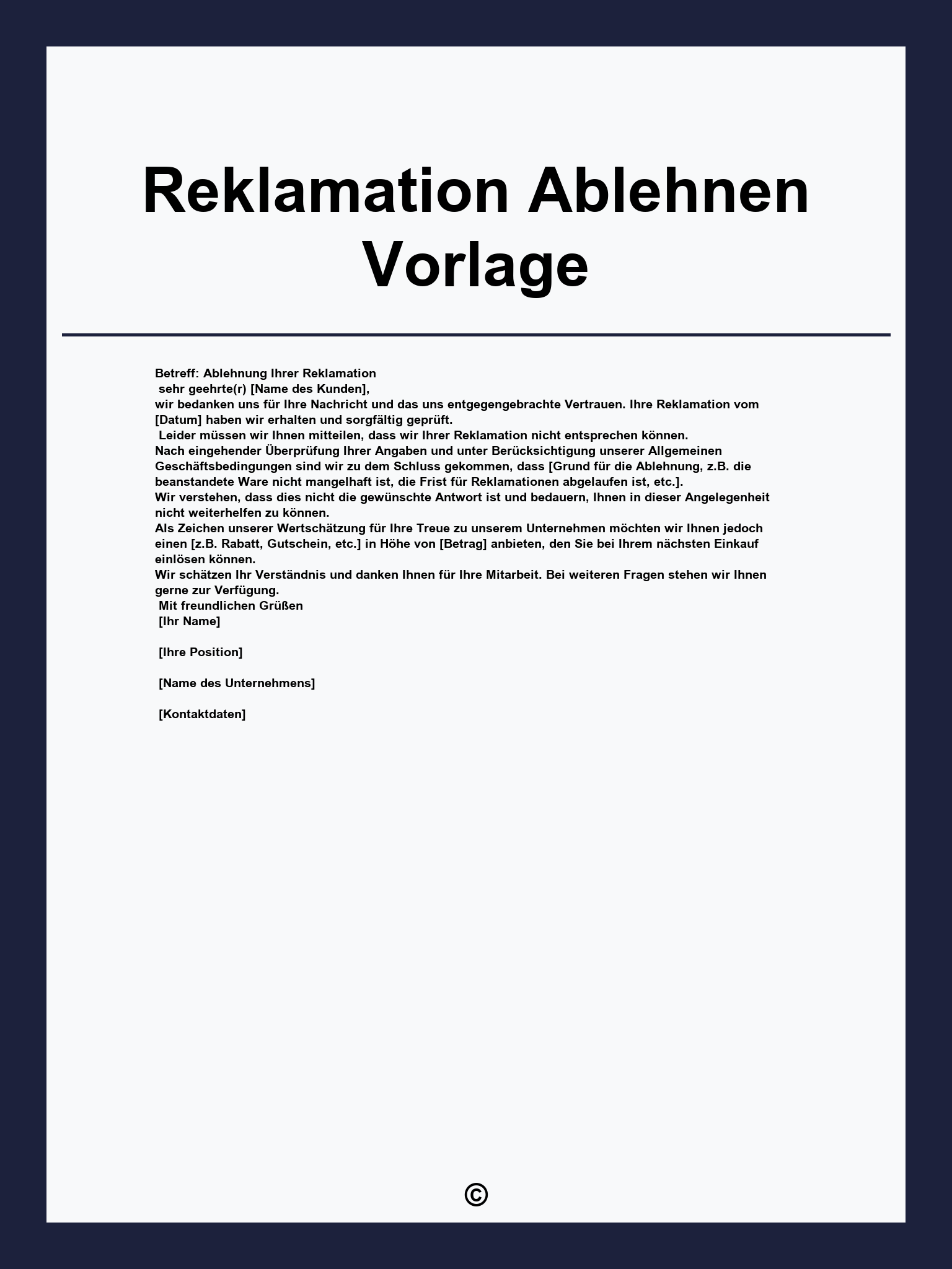 Reklamation Ablehnen Vorlage