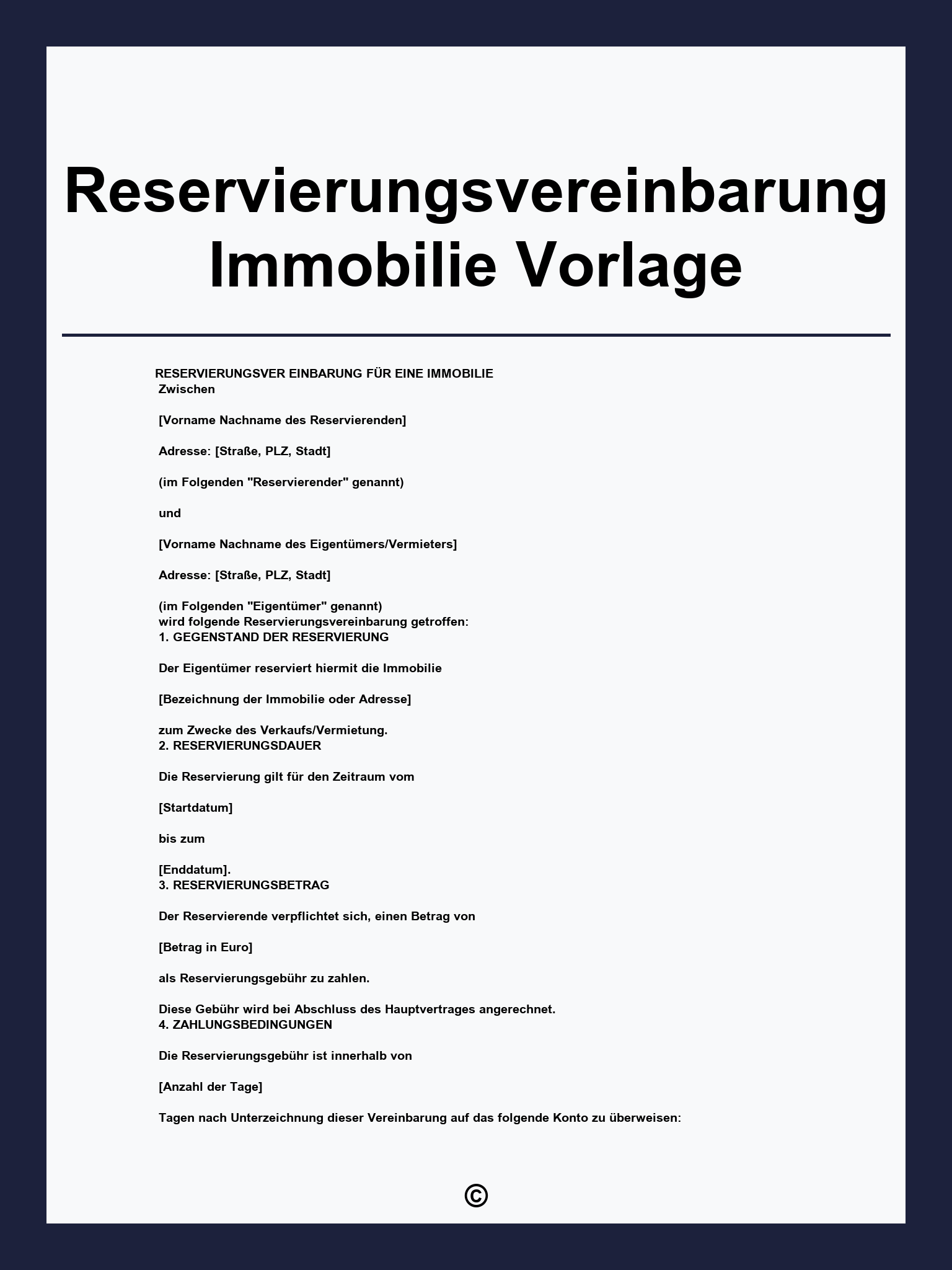 Reservierungsvereinbarung Immobilie Vorlage