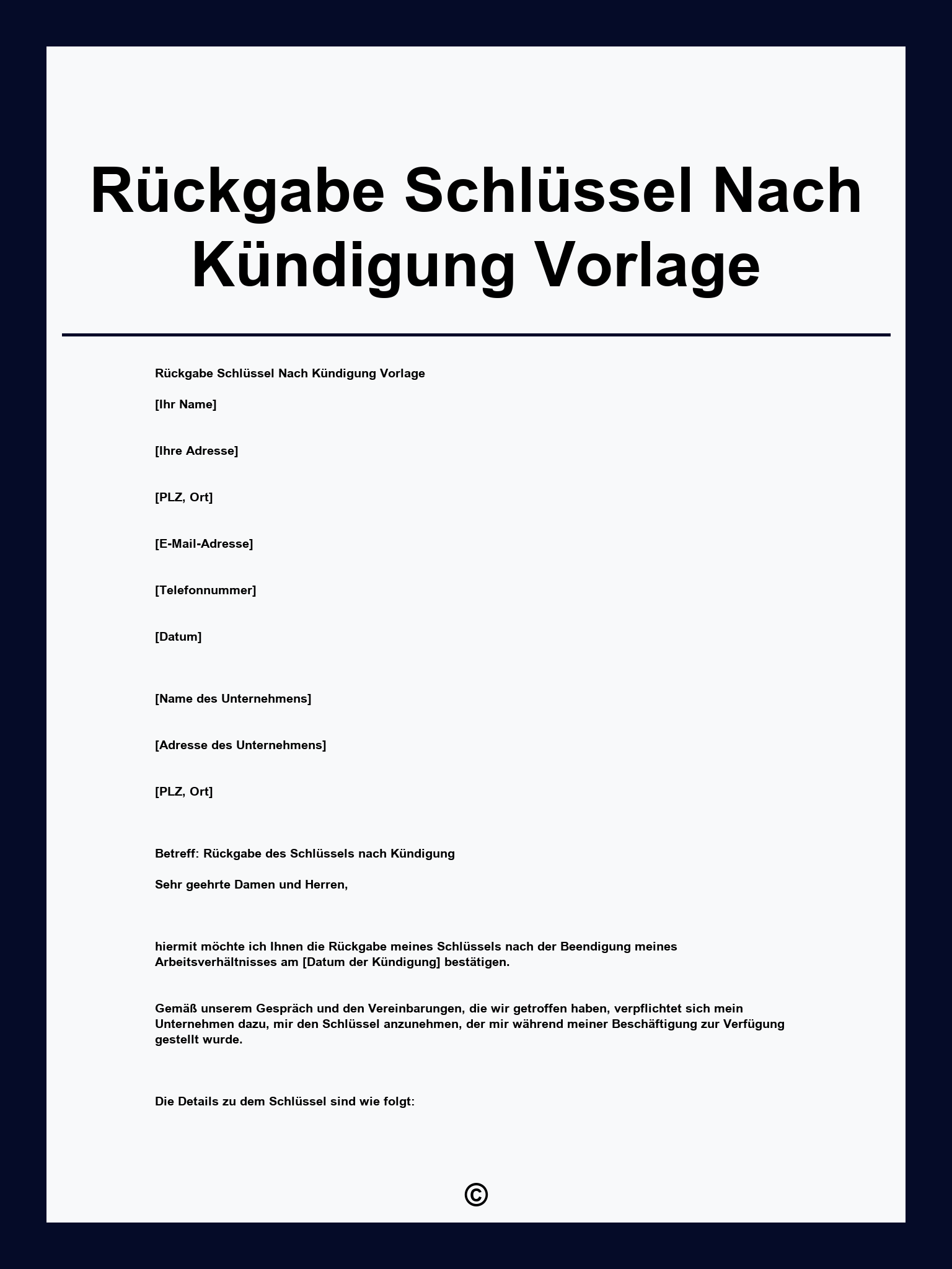 Rückgabe Schlüssel Nach Kündigung Vorlage