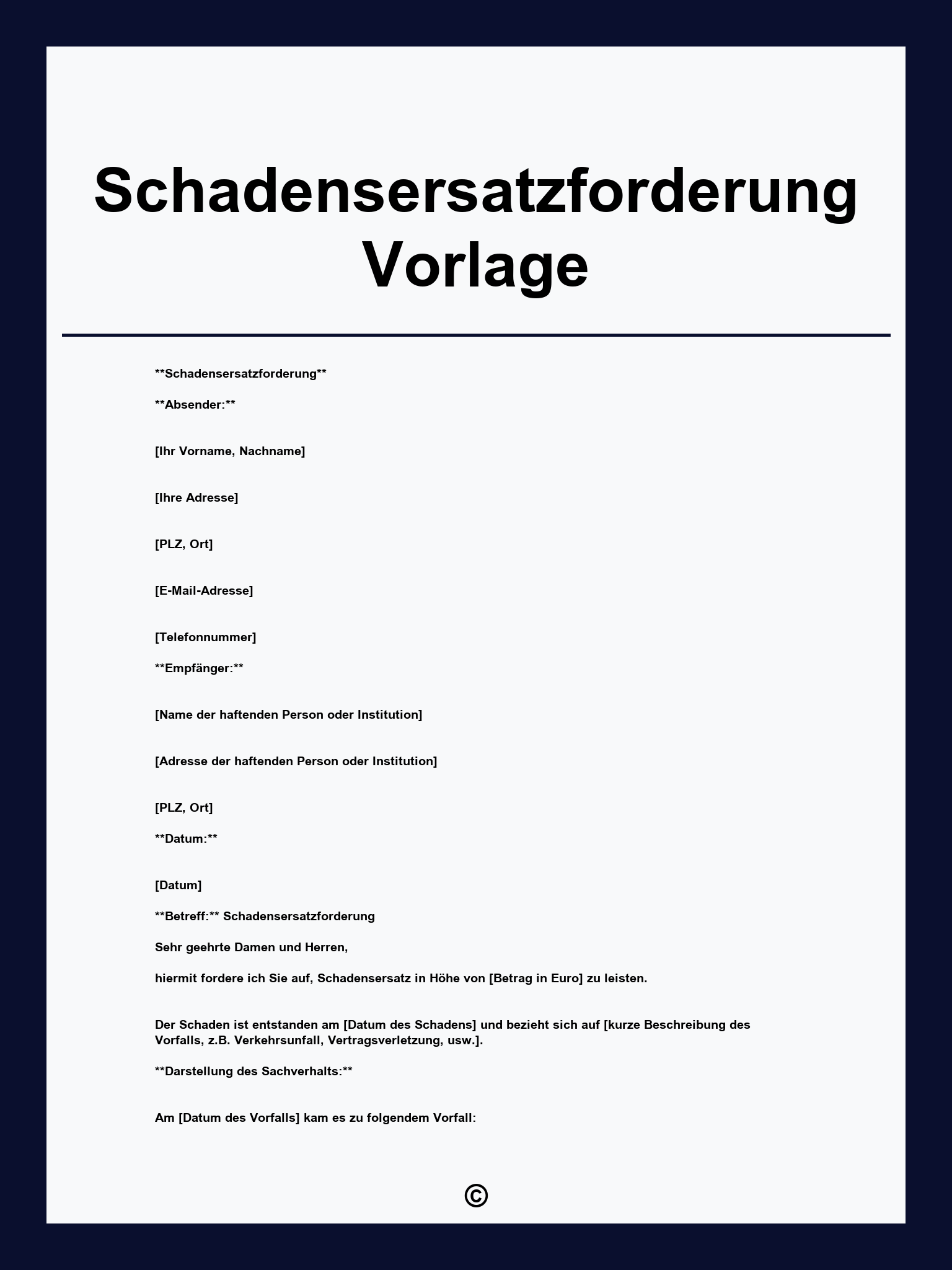 Schadensersatzforderung Vorlage